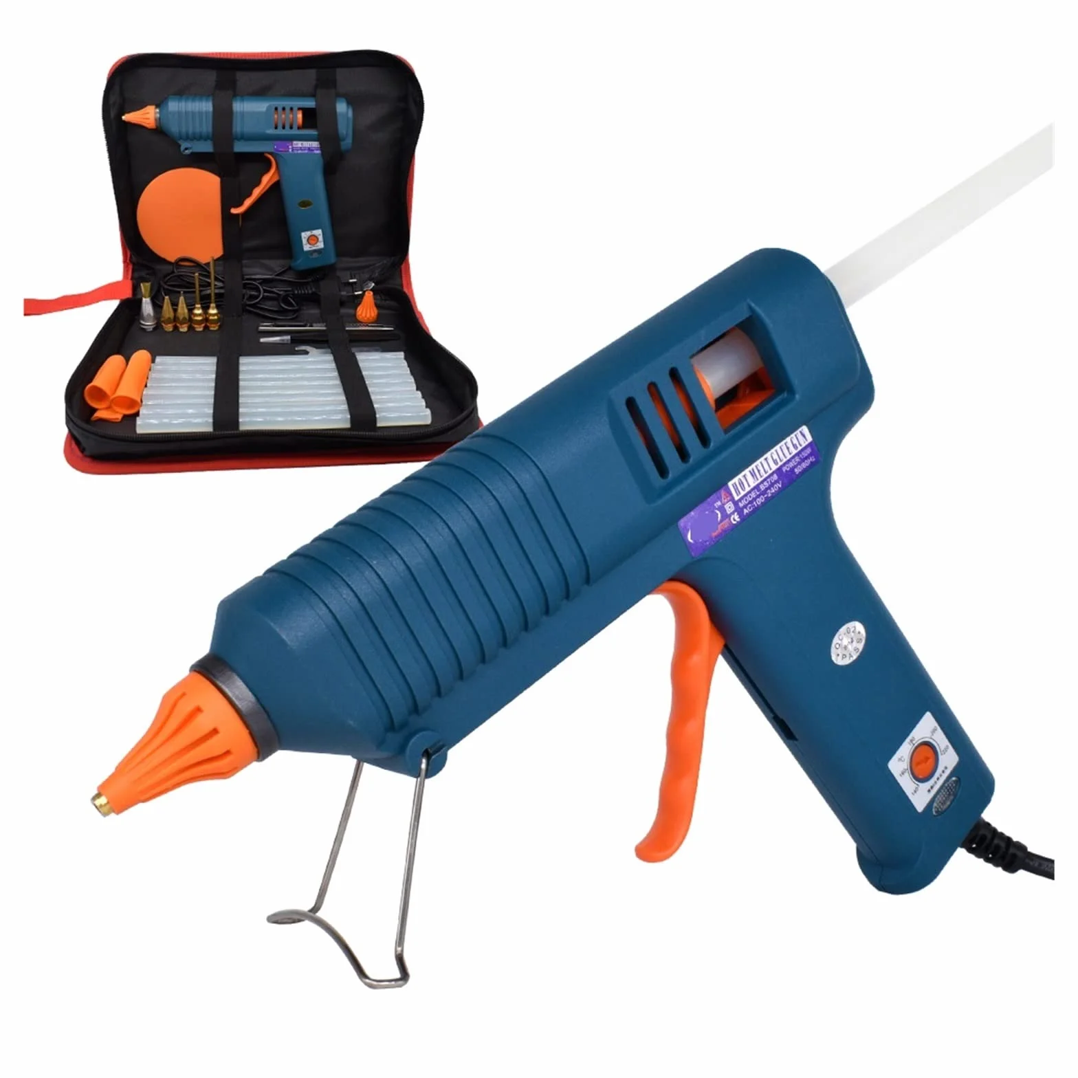 Bezpieczny I Wydajny Pistolet Do Klejenia Na GorąC Pistolet do klejenia na gorąco 150 W, wymienna dysza, regulacja temperatury, użyj kleju w sztyfcie 11 mm, przemysłowy pistolet do klejenia do domu DI