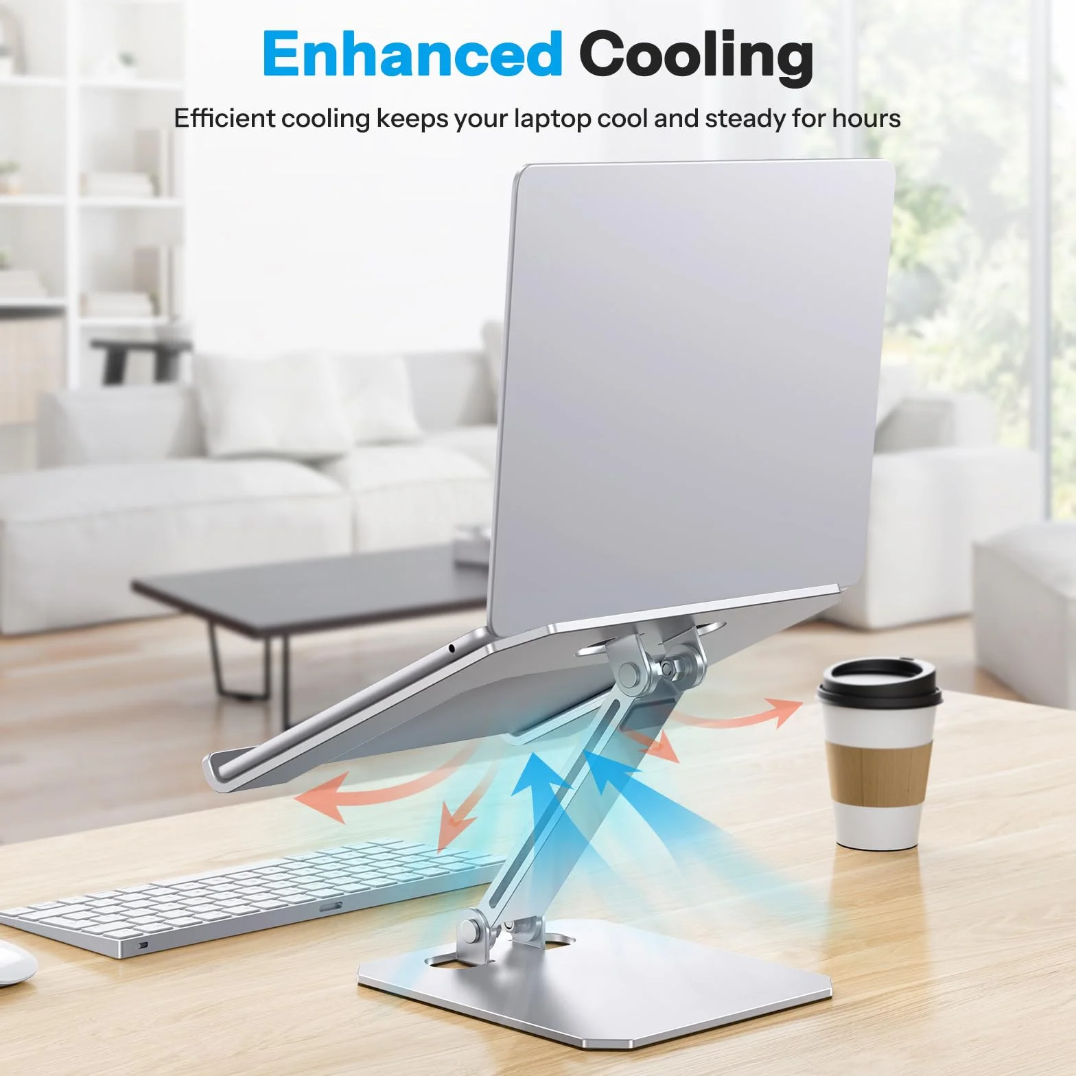 OMOTON Regulowany stojak na laptopa aluminiowy składany z gniazdem ciepła kompatybilny MacBook Air Pro 10-16" srebrny