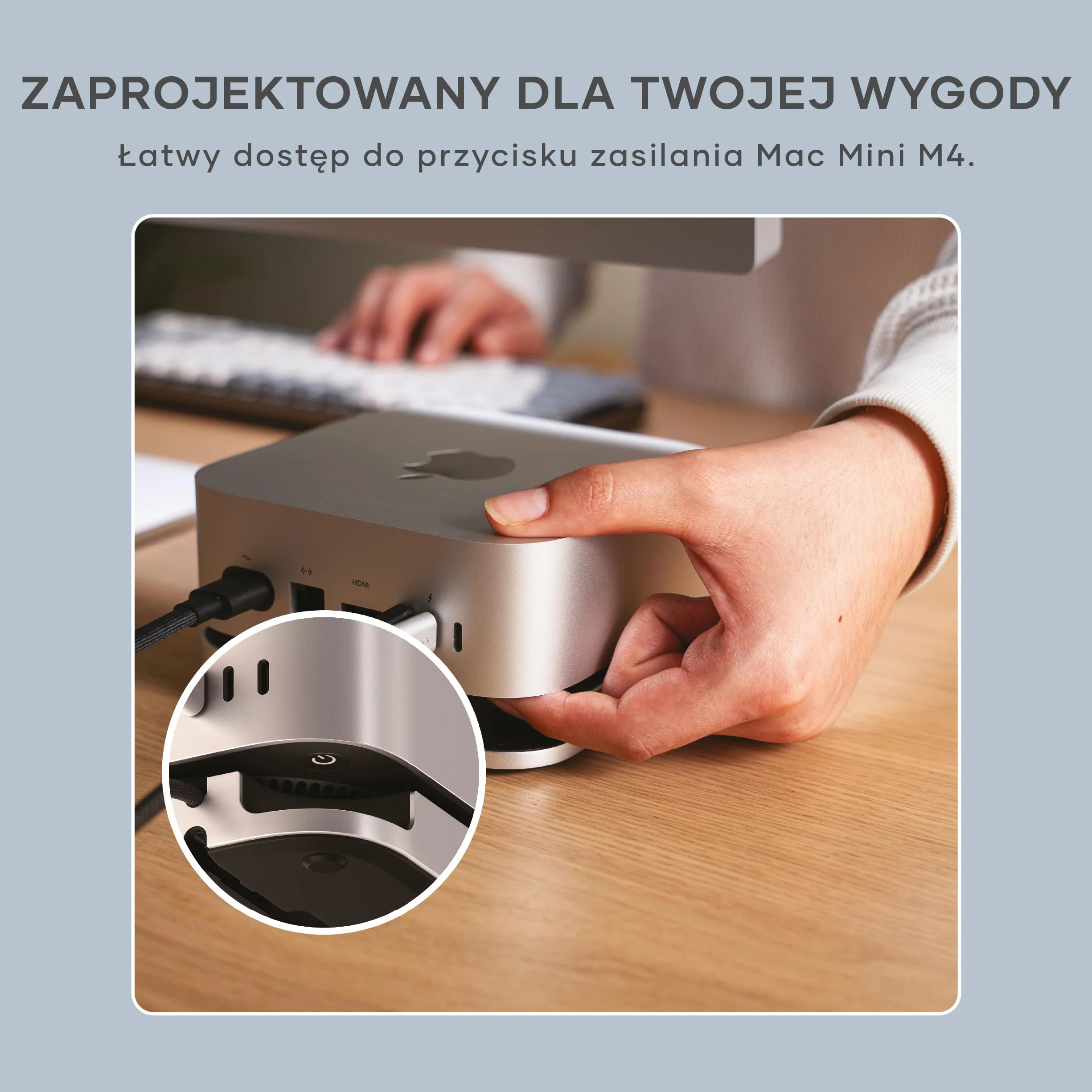 SATECHI Stacja dokująca Mac Mini M4 Hub & Stand z obudową na SSD NVMe, 2x USB-A 10 Gbps, czytnikiem kart SD – Srebrny