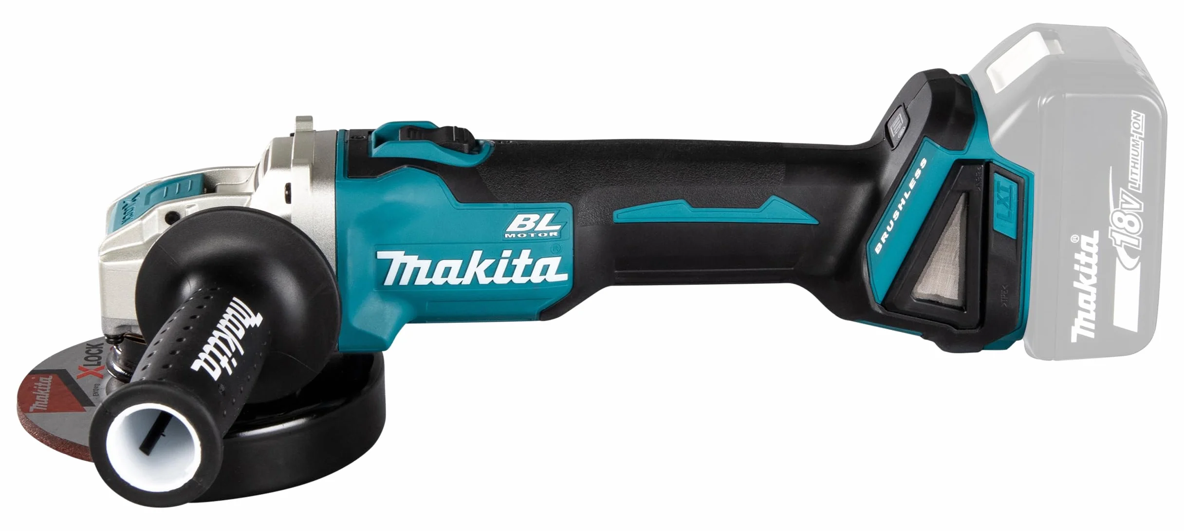 Makita DGA521ZX1 akumulatorowa szlifierka kątowa 18 V z przełącznikiem suwakowym (bez akumulatora, bez ładowarki), Zielona/Czarna