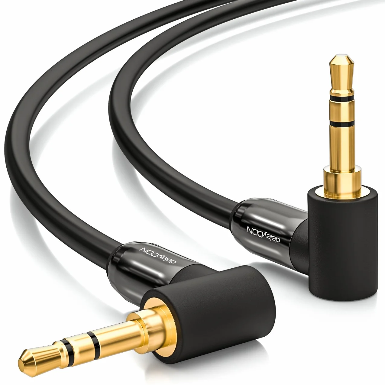 deleyCON 1,5m Jack 3,5 mm AUX Stereo Audio Kabel Kątowy 90° Czarny
