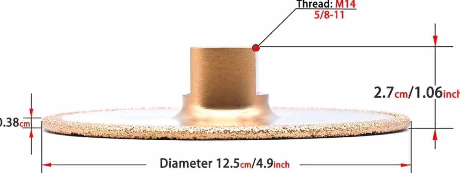 Diamentowe tarcze tnące do szlifierki kątowej， 1 sztuka 5" Lutowana próżniowo diamentowa tarcza szlifierska 125mm Tarcza tnąca do szlifierki kątowej Marmur Granit Kamień, gwint M14(M14 thread)