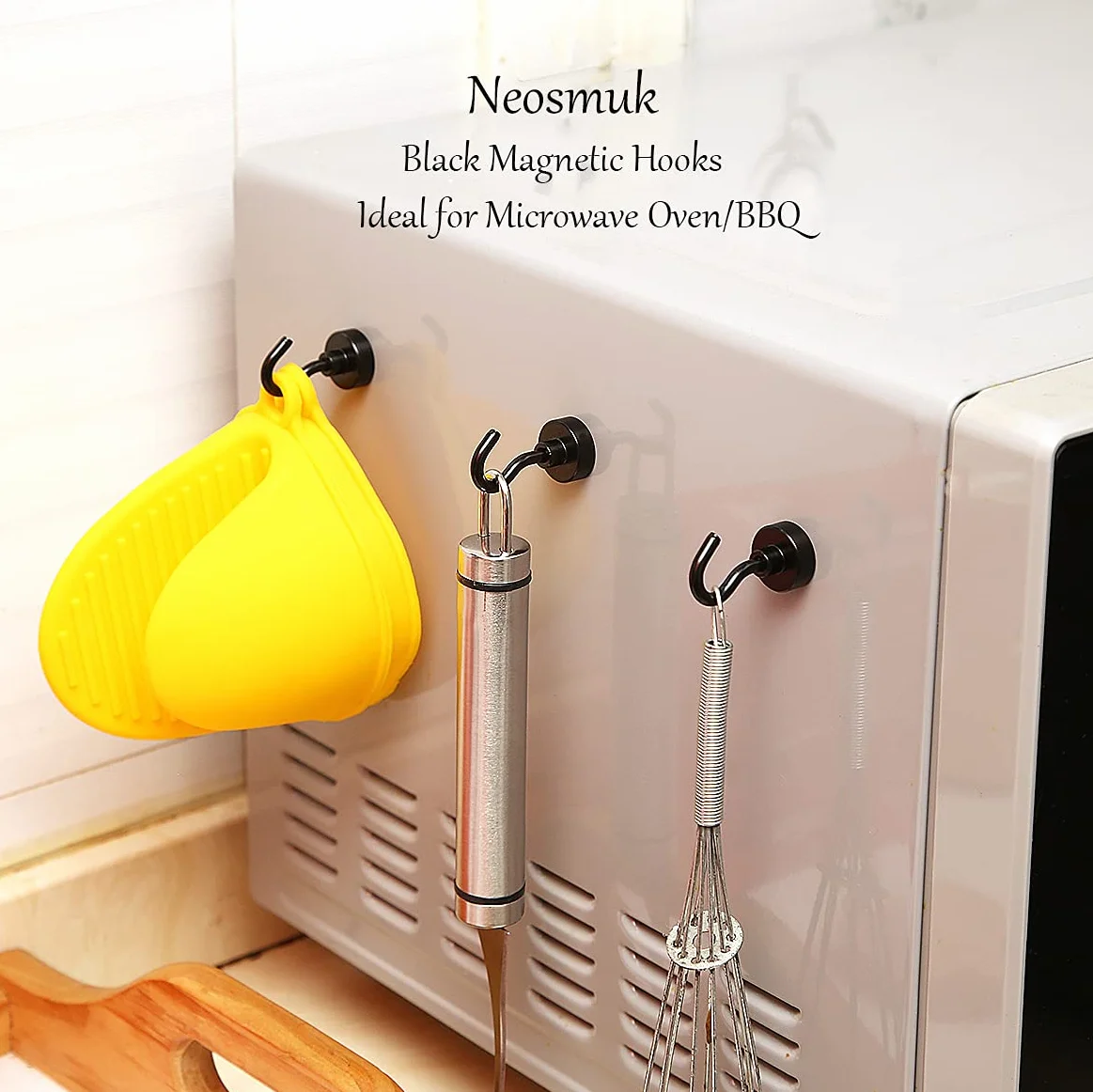 Neosmuk Czarne haczyki magnetyczne, 10kg ekstra mocne haczyki magnetyczne do kempingu, warsztatu, szafki, wieszaki na ubrania z magnesem neodymowym do użytku zewnętrznego i akcesoria na rejs