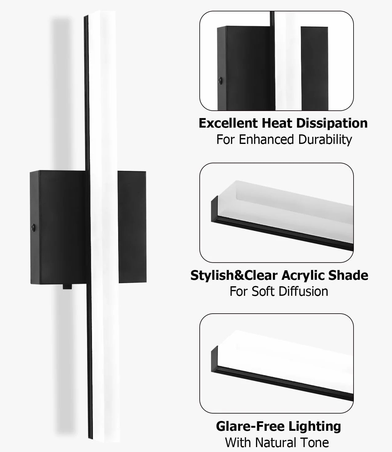 Lampa Lustro do Łazienki 40CM, Oświetlenie LED 3000-6000K z Włącznikiem, Kinkiet LED nad Lustro z Kloszem Akrylowym, Energooszczędna i Trwała, Nowoczesna Lampa Ścienna dla Przytulnej Atmosfery