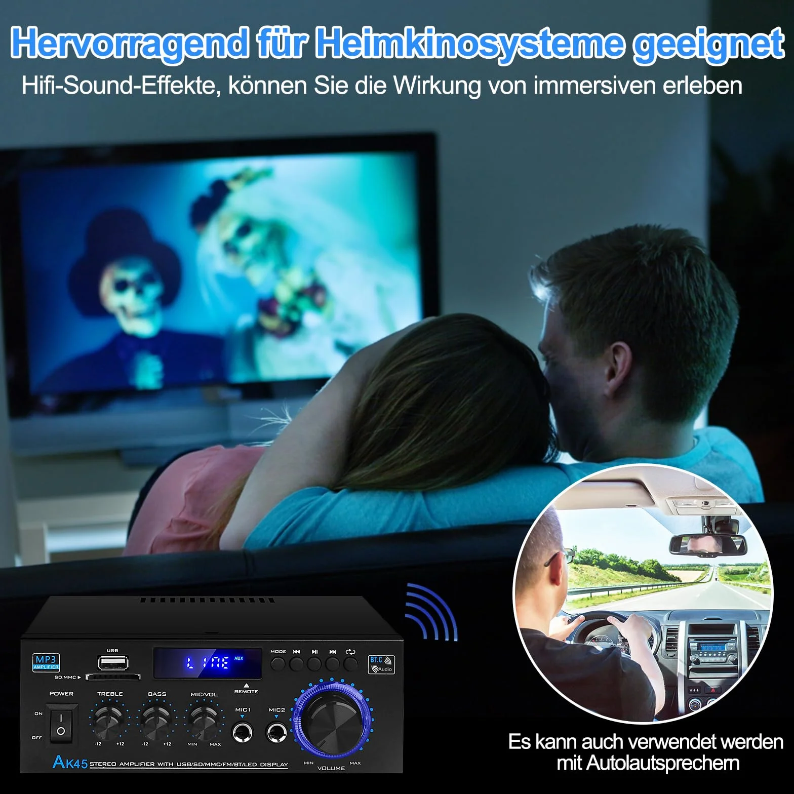 Wzmacniacz HIFI AK45 600W Bluetooth Stereo 2-kanałowy 12V/220V Radio FM SD USB