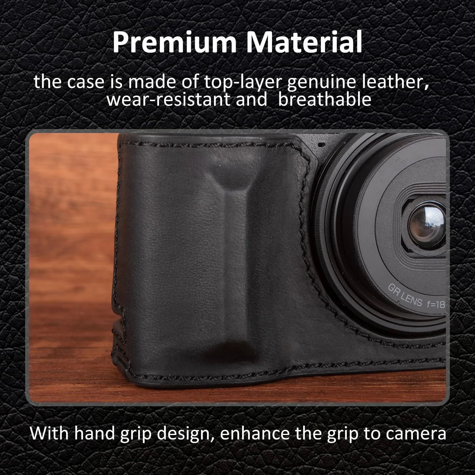 Półetui z prawdziwej skóry do Ricoh GR IV/GR III, etui ochronne premium, czarne, Retro