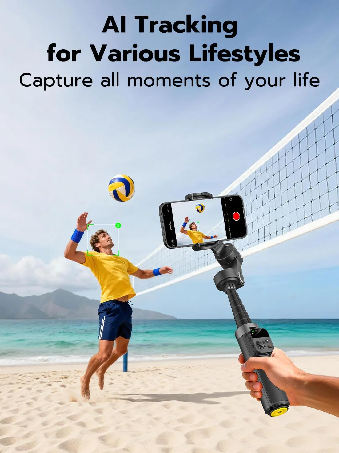 AOCHUAN 3-osiowy stabilizator gimbala do iPhone'a ze śledzeniem twarzy 360°, magnetyczny stabilizator telefonu