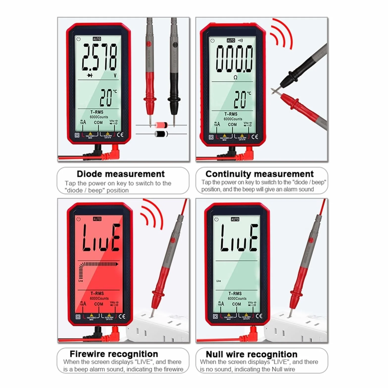 Cyfrowy Inteligentny Multimetr AC Napięcie Prądu Stałego Tester Rezystancji Pojemności Multitester True-rms NCV Szybko Dokładnie Łatwy Odczyt(Black ET8134)