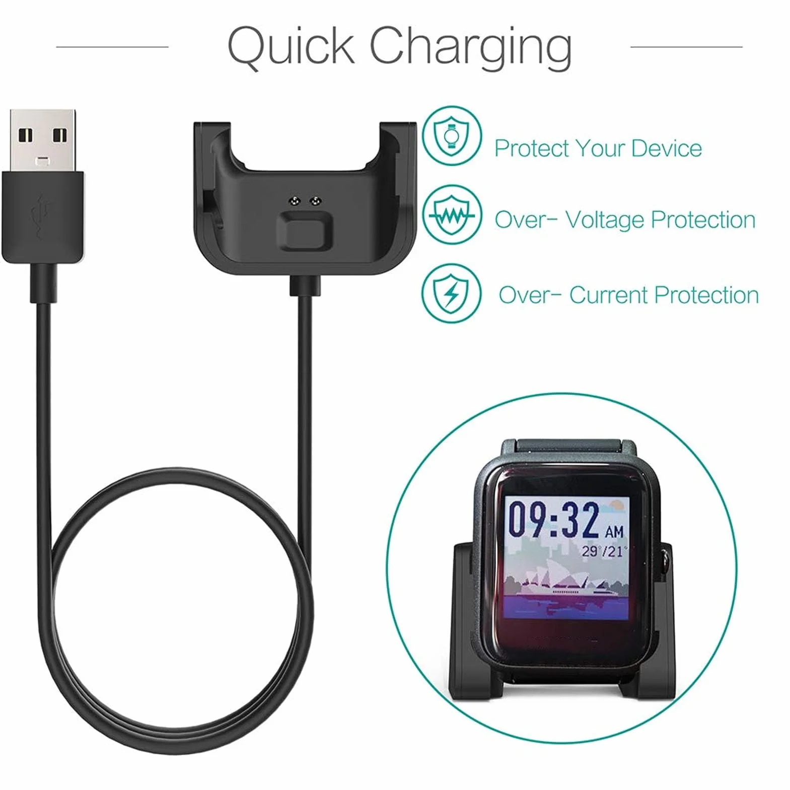 Ładowarka Kompatybilna z Bip Youth A1608, Wymienny Smartwatch USB Przewód do Stacji Dokującej, Kabel ładujący, 5 V 300 MA, 3,3 Stopy Czarny
