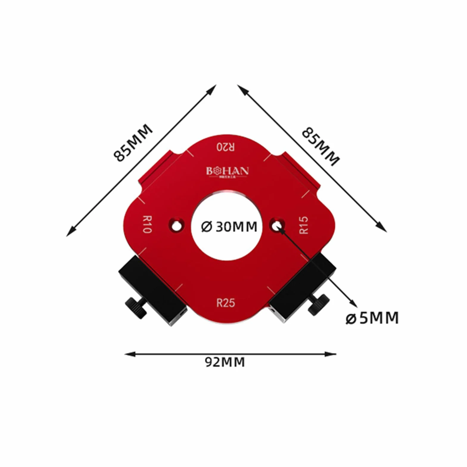 Szablony do frezowania z promieniem narożnym, stop aluminium, promień jigowy, szablony R10 R15 R20 R25 promień jig router do routera, kątownik do obróbki drewna, narzędzie pomocnicze