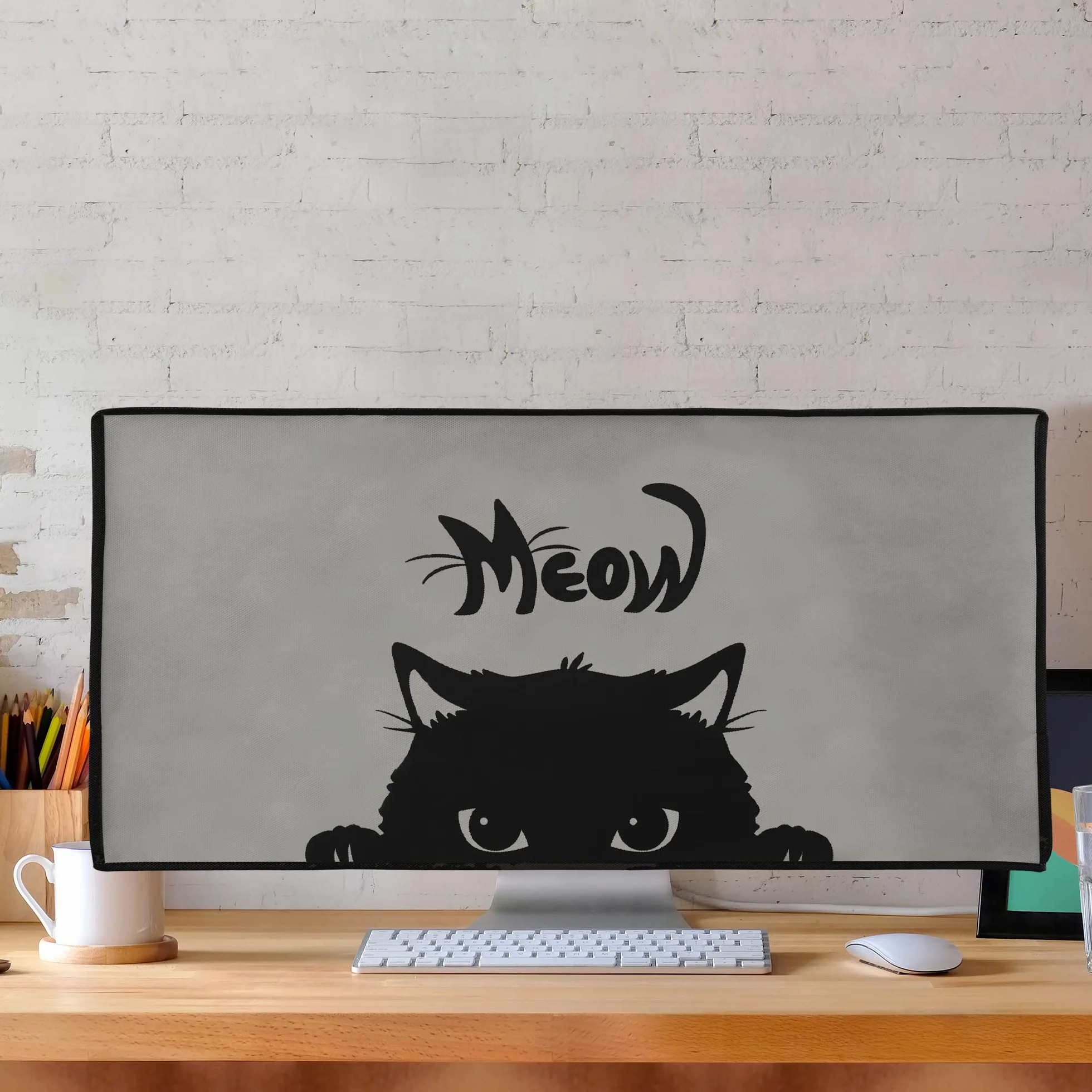 kwmobile Pokrowiec monitor 86.4-89.9 cm Meow Cat Grey/Black