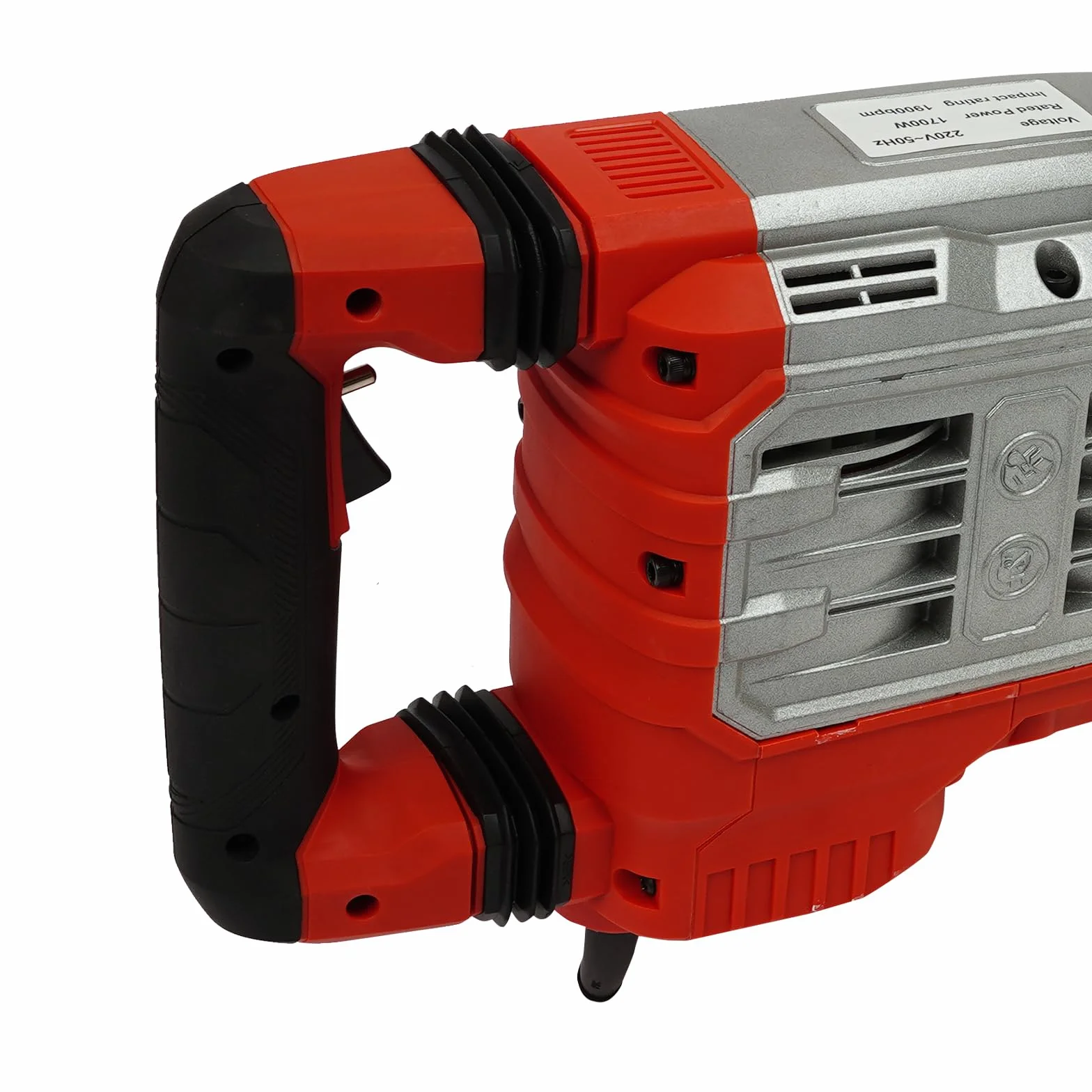 Młotek do wyburzania, młot udarowy, 1700 W, 60J, elektryczny młotek dłutowy z silnikiem miedzianym 1900 obr./min, uchwyt 360°, do betonu, kamienia i ściany, standard UE
