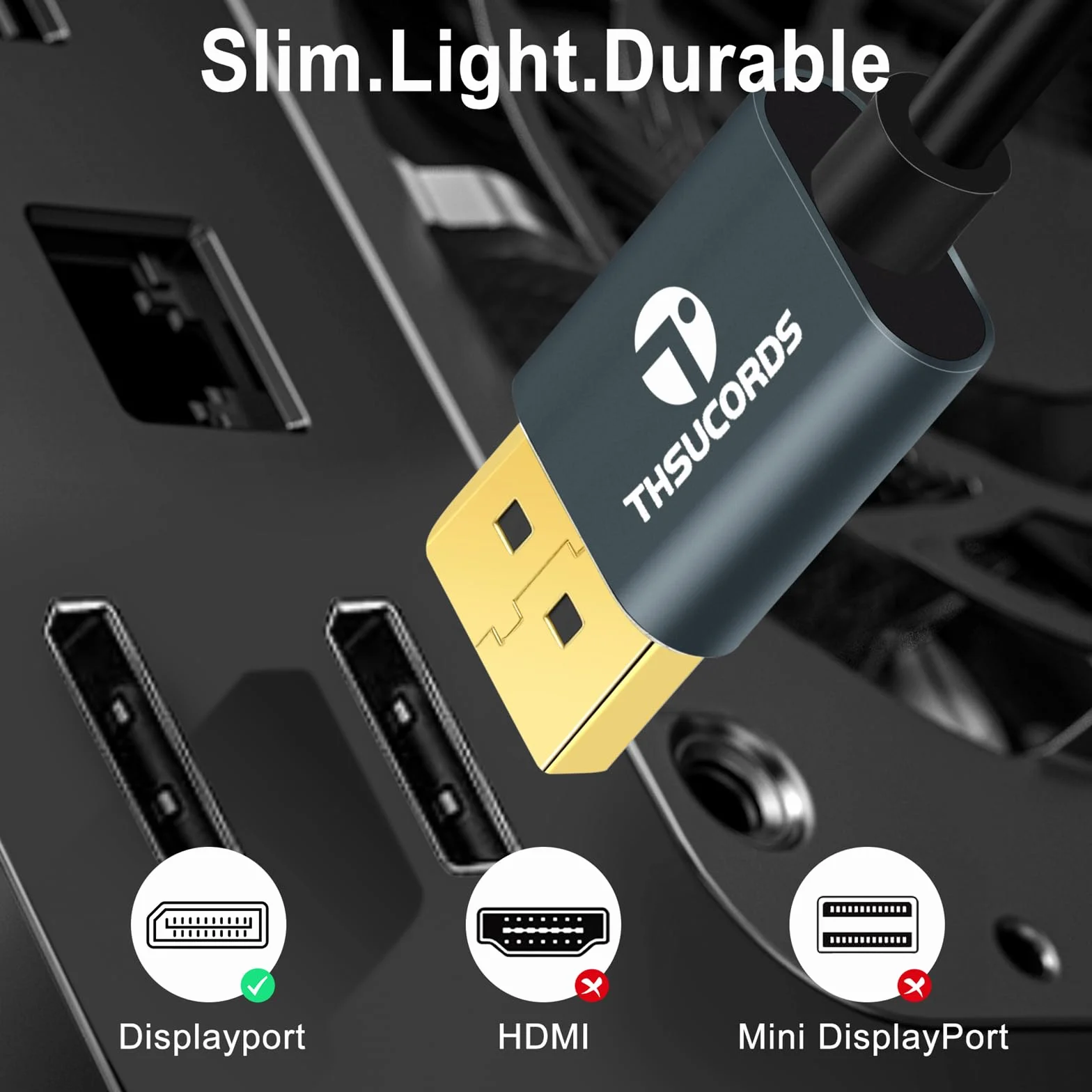 Elastyczny Cienki Kabel DisplayPort 8K 4K 2M, Przewód DP 1.4 32,4 Gb/s