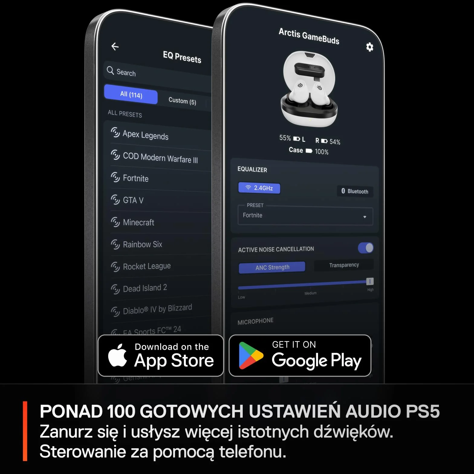 SteelSeries Arctis GameBuds Bezprzewodowe Słuchawki Douszne do Gier PS5 PC Switch, 2,4 GHz+BT 5.3, ANC, 40 godz. Bateria, Ładowanie Bezprzewodowe