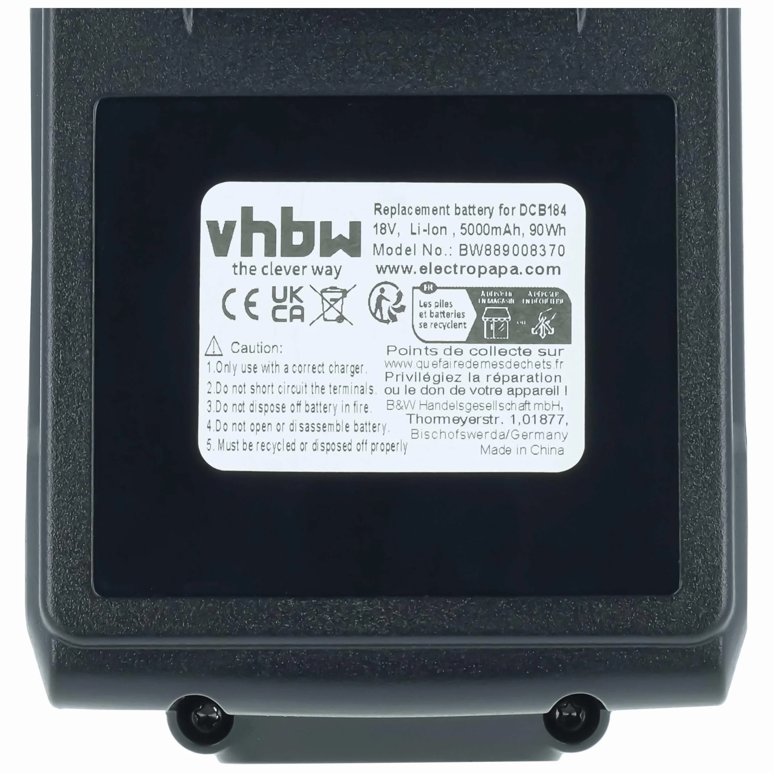 vhbw 2 x zamiennik baterii do Dewalt DCB206 do elektronarzędzi (5000 mAh, litowo-jonowy, 18 V), 1 x port USB C