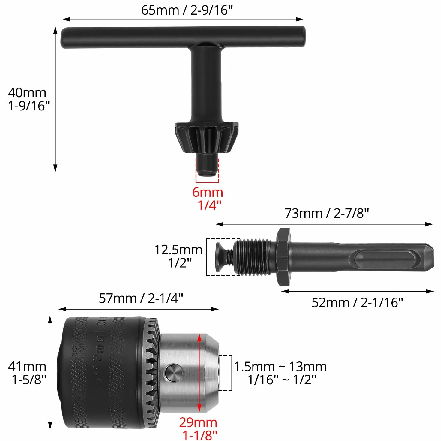 QWORK® adapter do uchwytu wiertarskiego, Ø 1,5–13 mm 1/2", adapter do uchwytu wiertarskiego z ogranicznikiem młotkowym