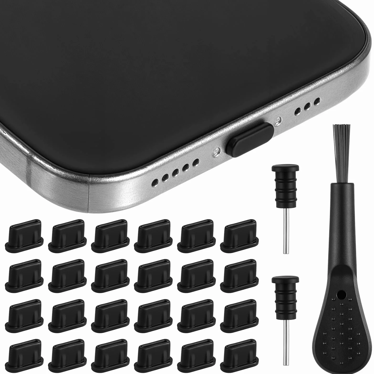 Wtyczka przeciwpyłowa USB C, zatyczki do telefonu, osłona portu ładowania ze szczotką
