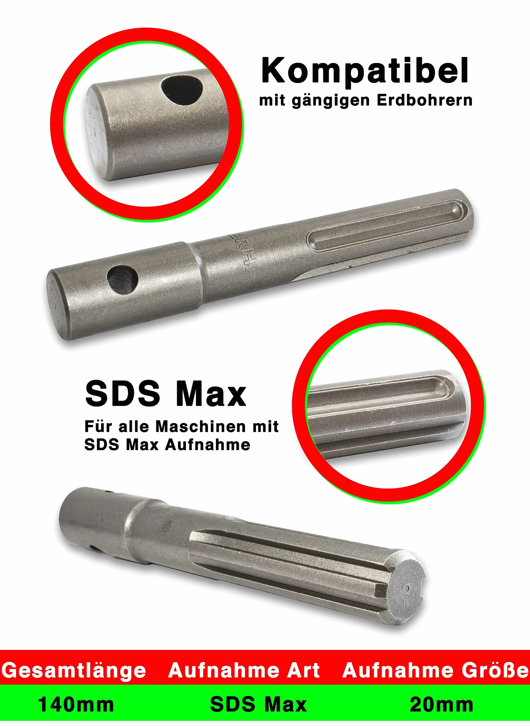 WERHE świder ziemny 150 mm, lita stal, adapter SDS Max | lita stal, grot centrujący przeciw zapychanie, uchwyt sześciokątny, długość 80 cm, pasuje do Bosch, Makita, DeWalt