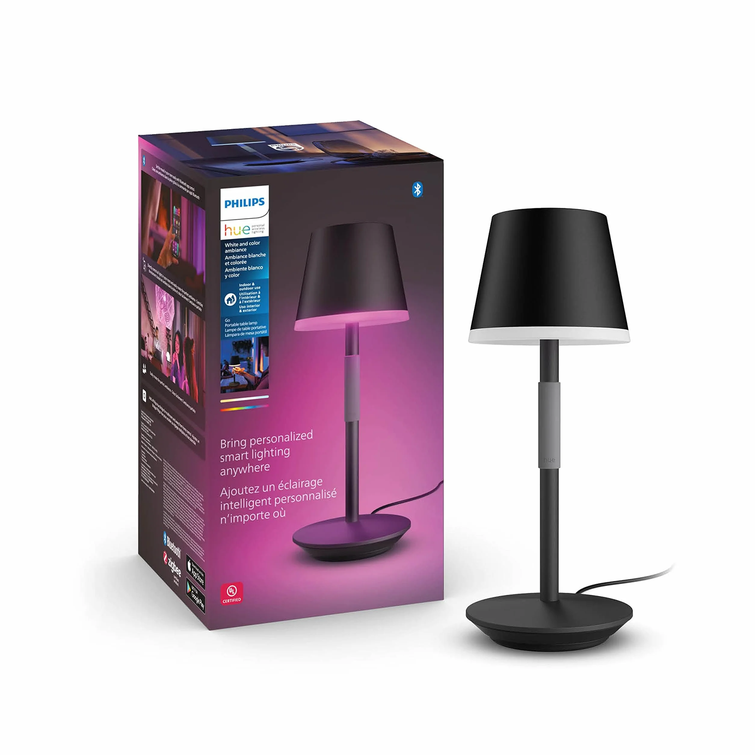 Philips Hue White And Color Ambiance Lampa Stołowa Go (czarna), Lampka Smart LED z Paletą 16 mln Kolorów i Możliwością Ściemniania, Inteligentne Oświetlenie Sterowane Aplikacją