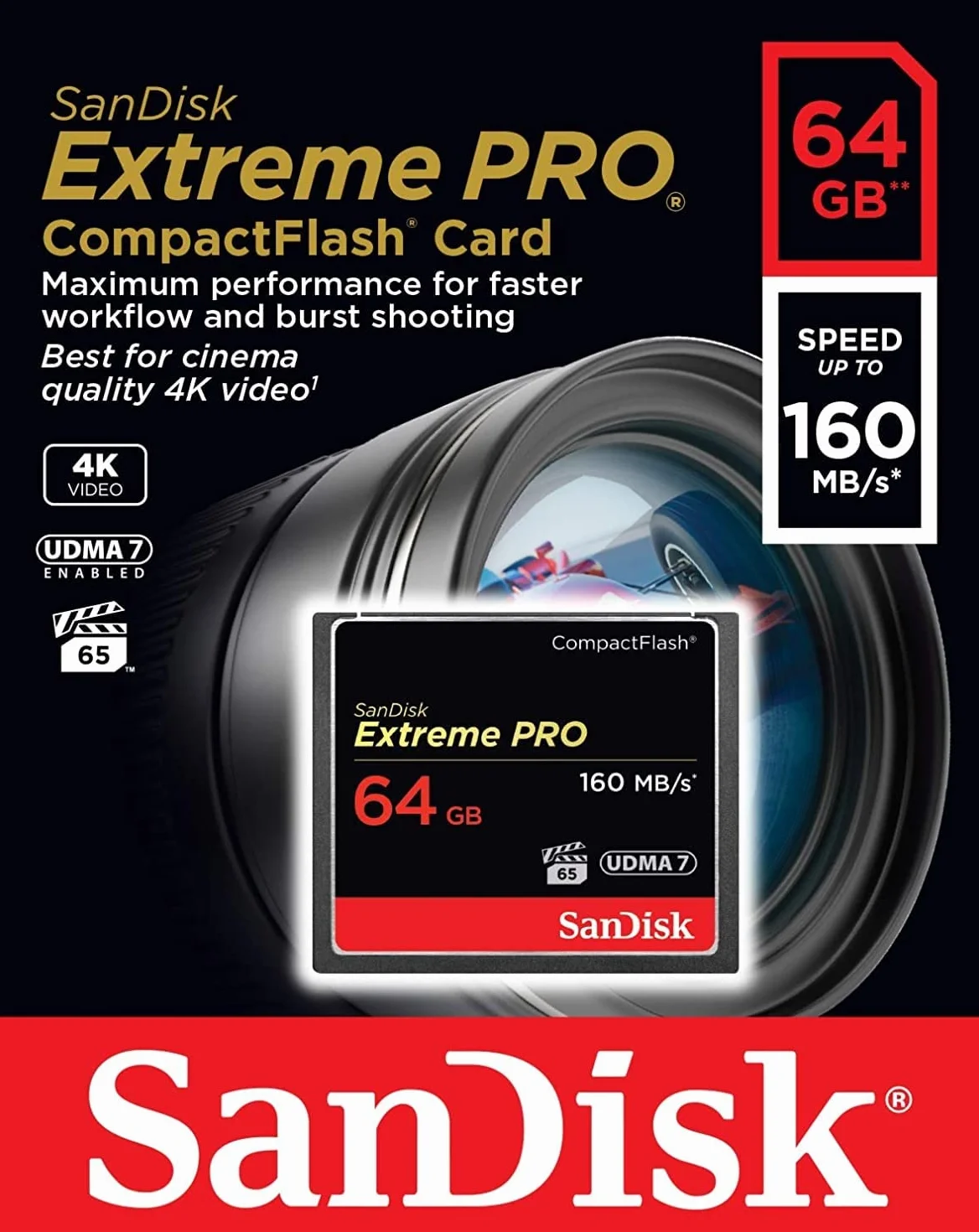 SanDisk Extreme Pro 64 GB 160 MB/s CompactFlash Memory Card - Black/Gold/Red