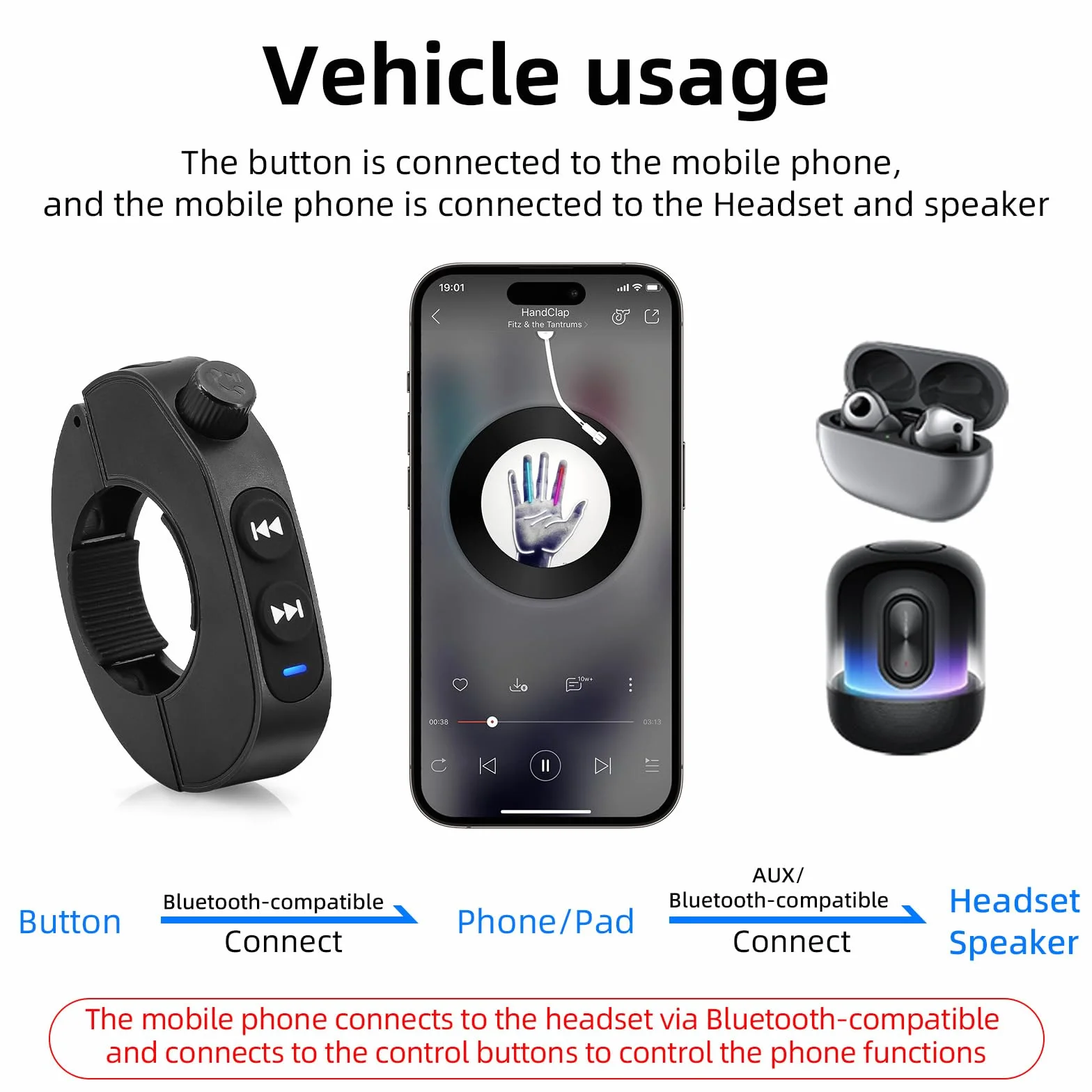 Bezprzewodowy pilot Bluetooth IPX6 wodoodporny do samochodu roweru motocykla