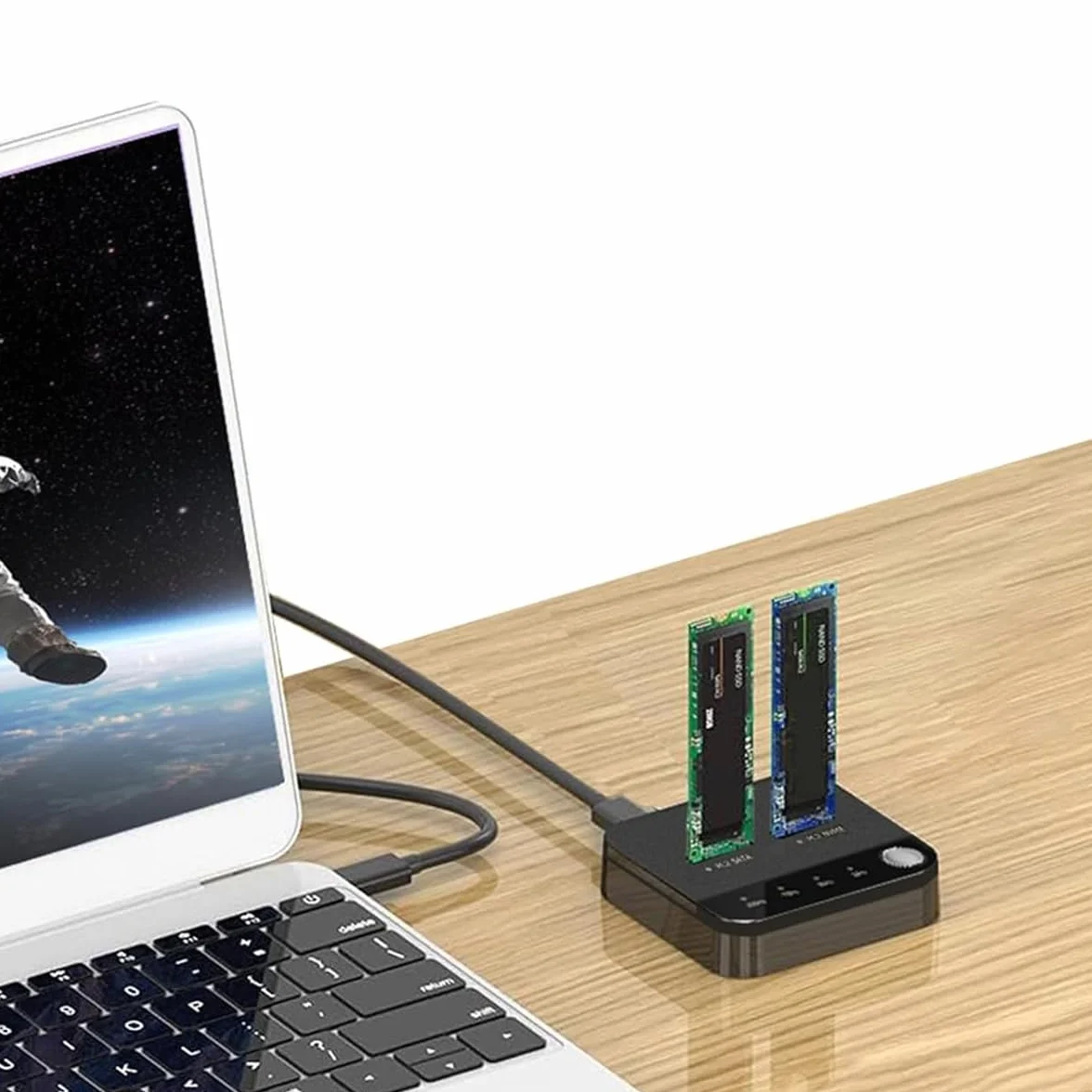Kloner dysków SSD M.2 NVME/SATA, dwukomorowa obudowa, USB-C, offline klonowanie