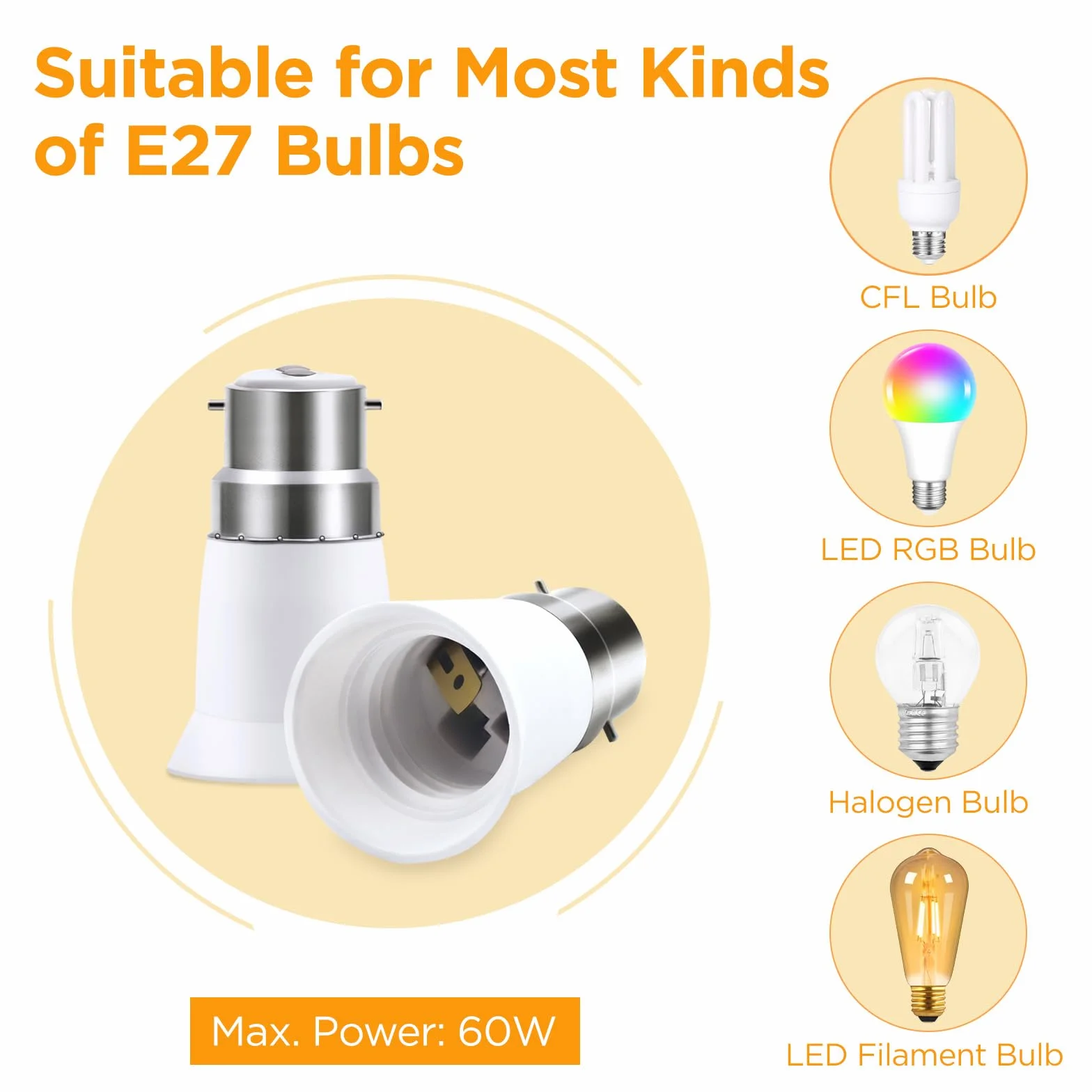 Zestaw 3 sztuk konwertera B22 na E27, adapter podstawy lampy BC na ES, konwerter gniazd do żarówek LED, żarówek żarnikowych i żarówek CFL