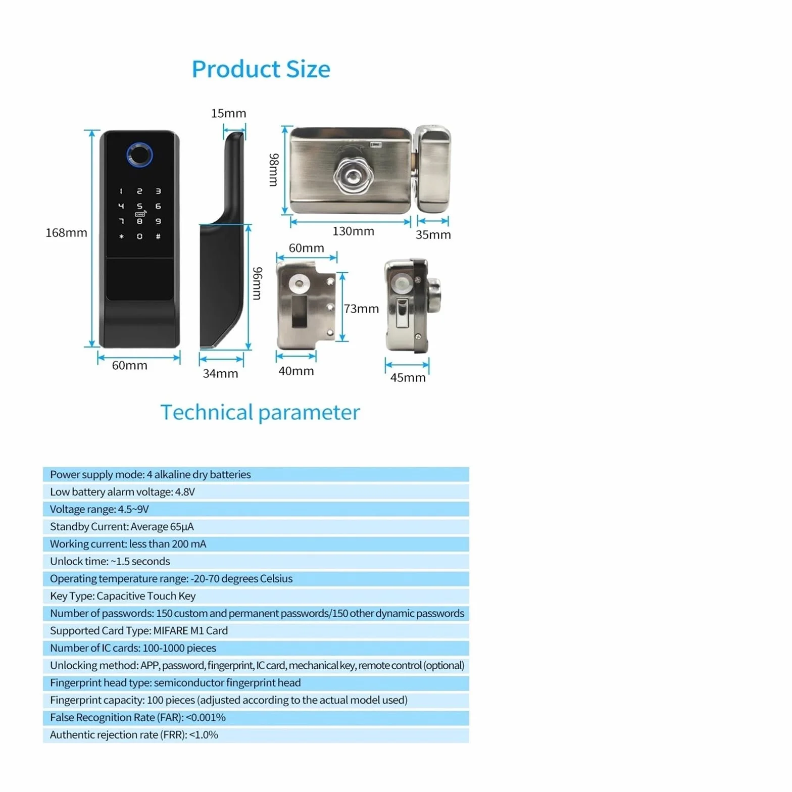 Wodoodporny, inteligentny zamek do drzwi z czytnikiem linii papilarnych, brama zewnętrzna Bluetooth, zasuwka na hasło + klucz mechaniczny(A)