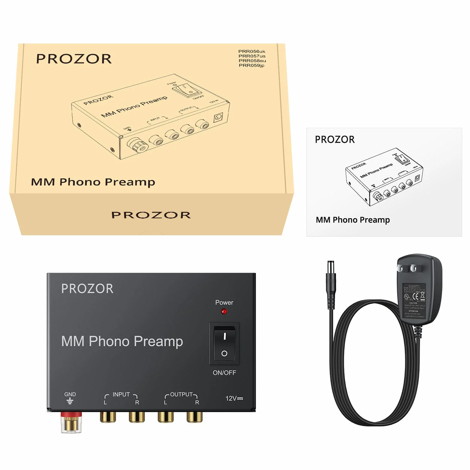 PROZOR Przedwzmacniacz gramofonowy MM DC 12V niskoszumowe wejście wyjście cinch