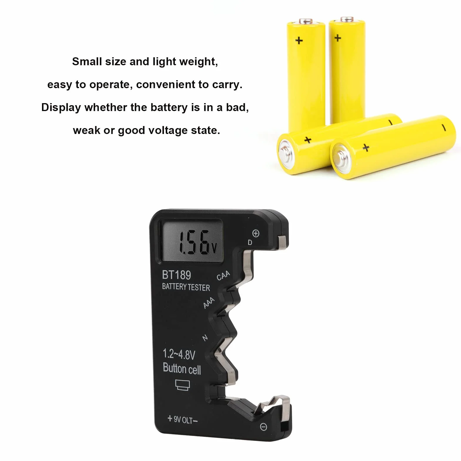 Tester Baterii LCD Cyfrowy dla AA AAA 6F22 9V 1.5V Czarny