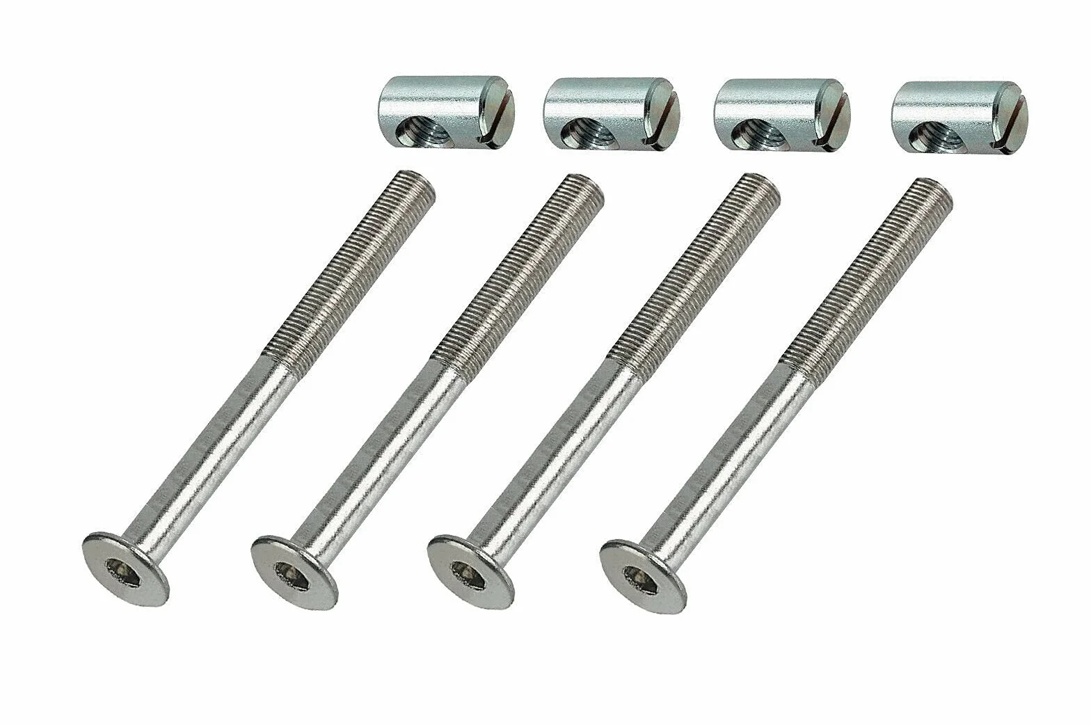 4 x śruba do łóżka HMH-Shop M8 x 100 mm + nakrętka poprzeczna M8 okucie do łóżka z gniazdem sześciokątnym