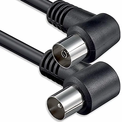 1aTTack.de Kabel antenowy kątowy 2,5 m 2x ekranowany wtyk koncentryczny 90° > gniazdo koncentryczne 90° koaksjalne czarne St-Ku (2 x kąt) 75 dB