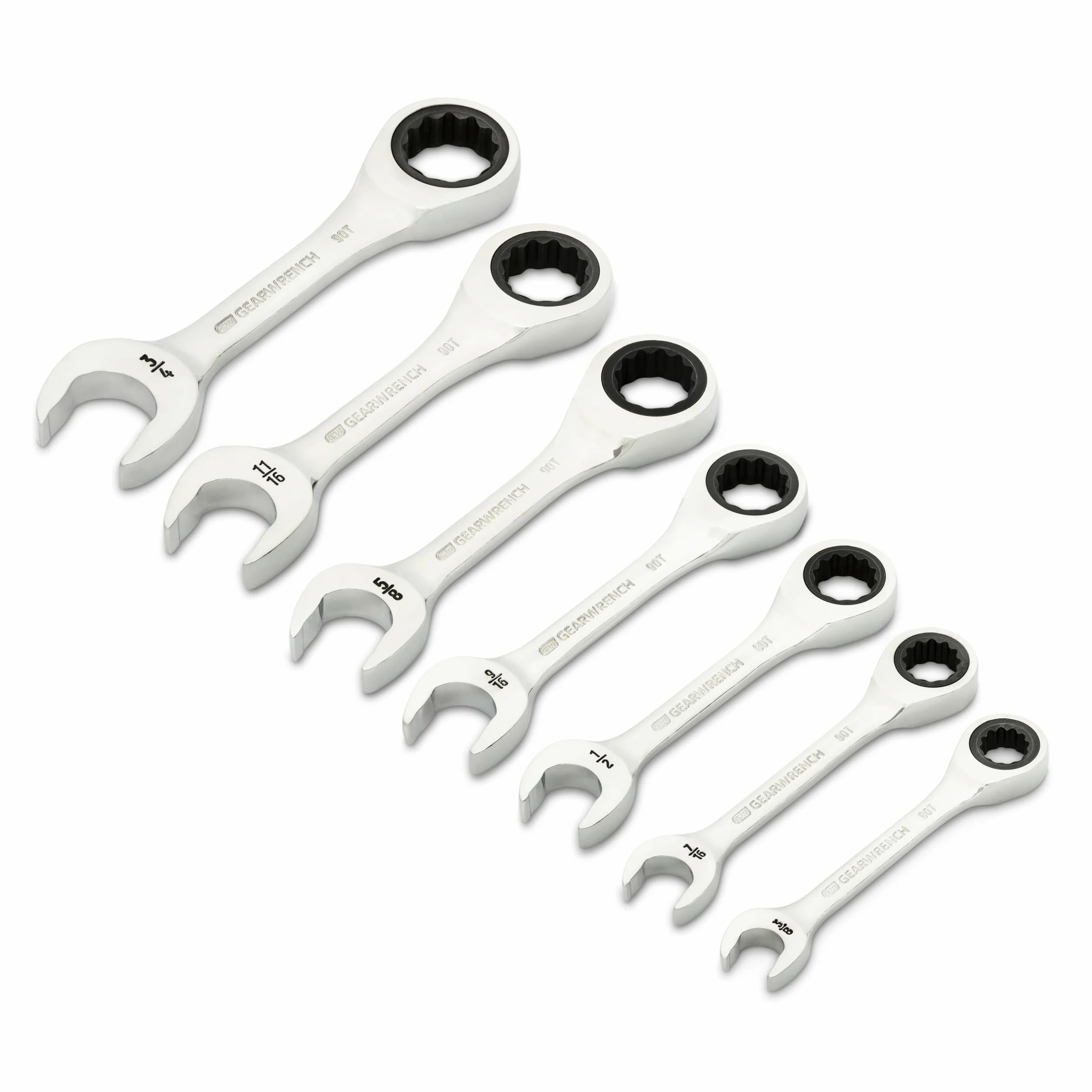GEARWRENCH 7-częściowy 90-zębowy 12-punktowy klucz płasko-oczkowy, SAE | 86858