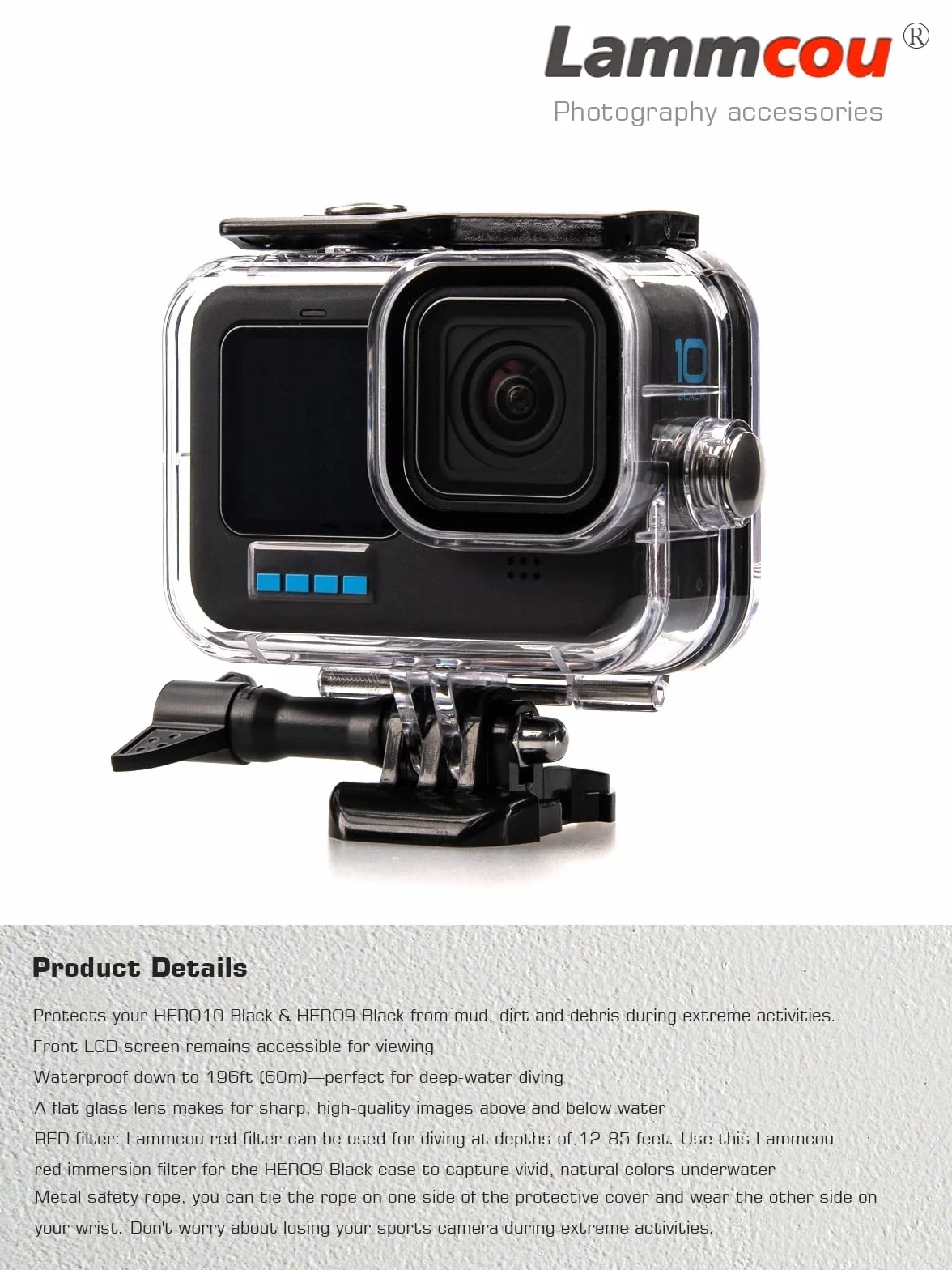 Lammcow Wodoodporny zestaw obudowy ochronny kompatybilny z GoPro Hero 11 10 9 Black, etui do nurkowania 60M