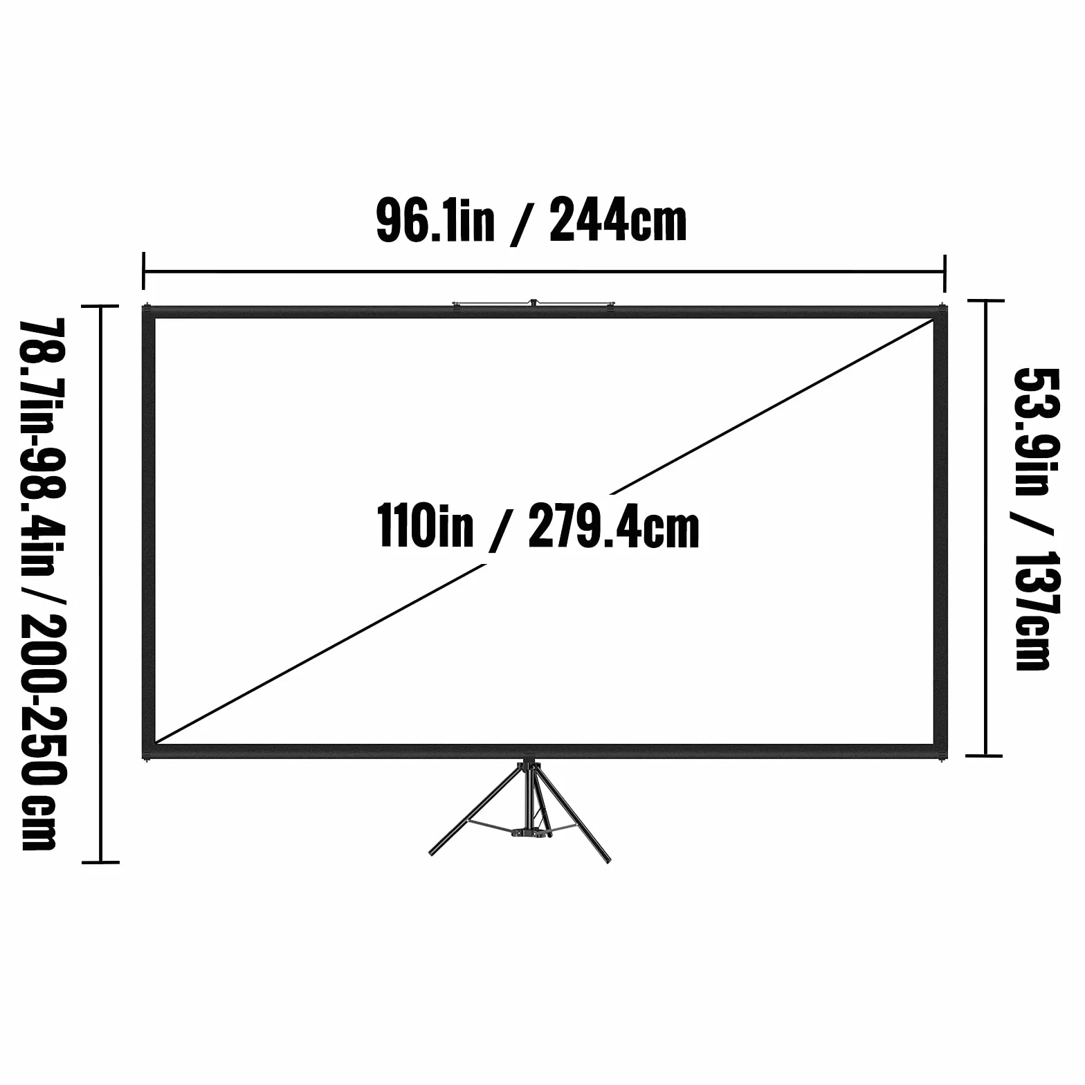 VEVOR Ekran projekcyjny ze statywem 110 cali, 4K, HD 16:9, płótno projekcyjne na statywie z regulowaną wysokością ekranu do projektora 244 x 137 cm, odporny na zagniecenia projektor kina domowego na