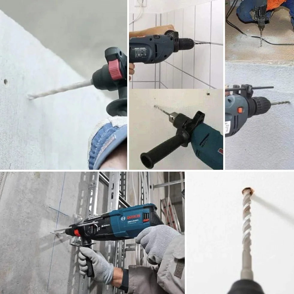 5-częściowy zestaw wierteł SDS Plus – wiertło udarowe SDS do betonu, cegły, cementu, kamienia z 4 ostrzami – w zestawie rozmiary 8 10 12 16 20 x 600 mm – trzonek SDS Plus pasujący do