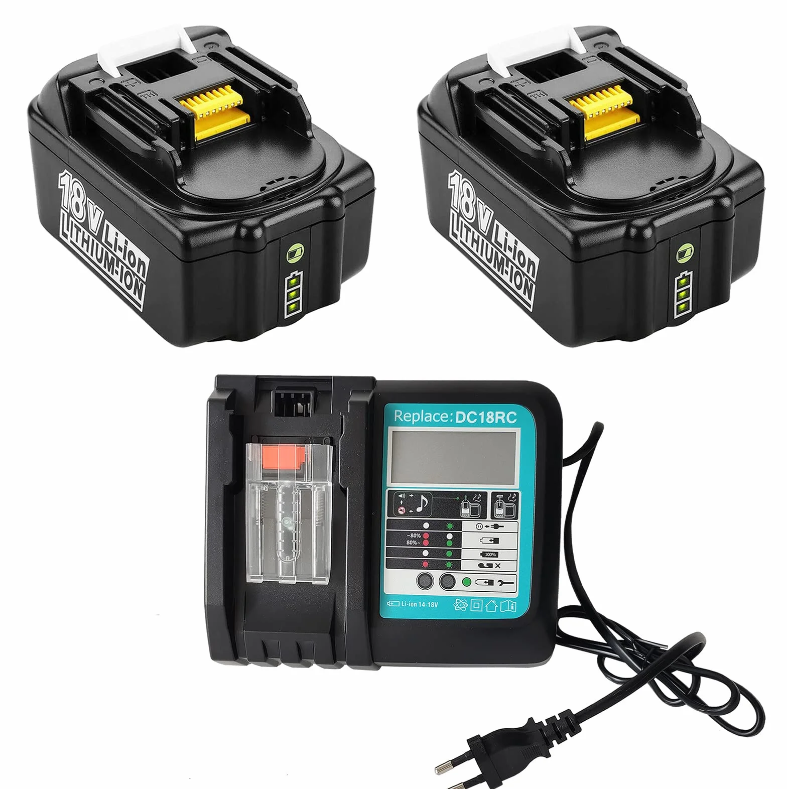 2 x wymienne baterie BL1850B 5000 mAh + ładowarka 18V 5 Ah do Makita DC18RC 3A, kompatybilne z BL1860B, BL1830B, do kosiarek DLM431Z, DLM380Z, DUC353Z, DHR171Z, DHP482Z