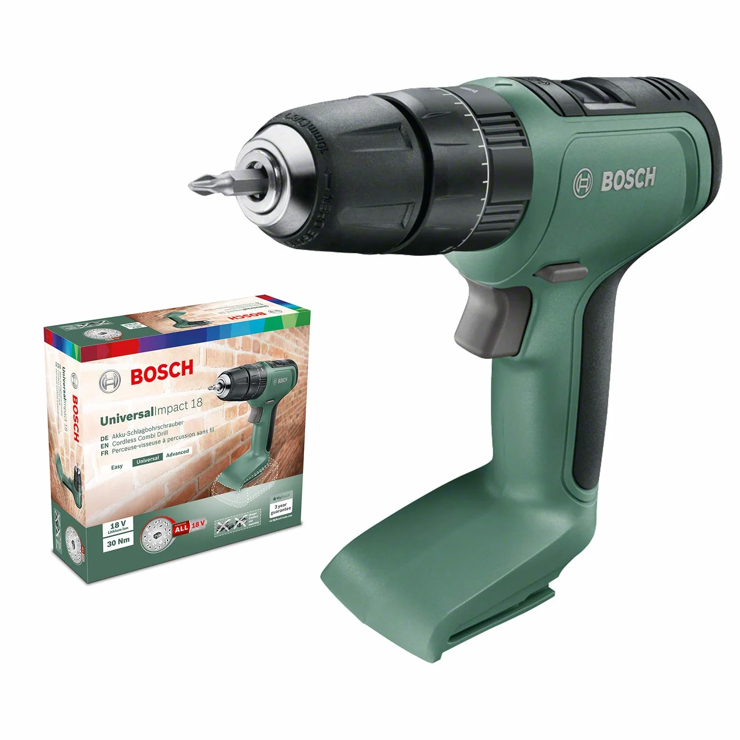 Bosch Akumulatorowa wiertarka Combi UniversalImpact 18 (bez baterii, system 18 V, w opakowaniu kartonowym)
