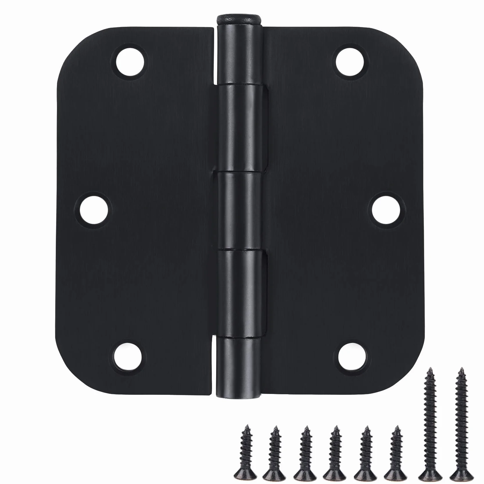 Zawiasy drzwiowe 3 1/5.1 cm 18 sztuk zaokrąglone zawiasy drzwiowe matowe czarne 9 cm x 3,5 cala zawiasy do drzwi wewnętrznych 5/20.3 cm promień narożników mieszkalnych zawiasy płaskie, odwracalny