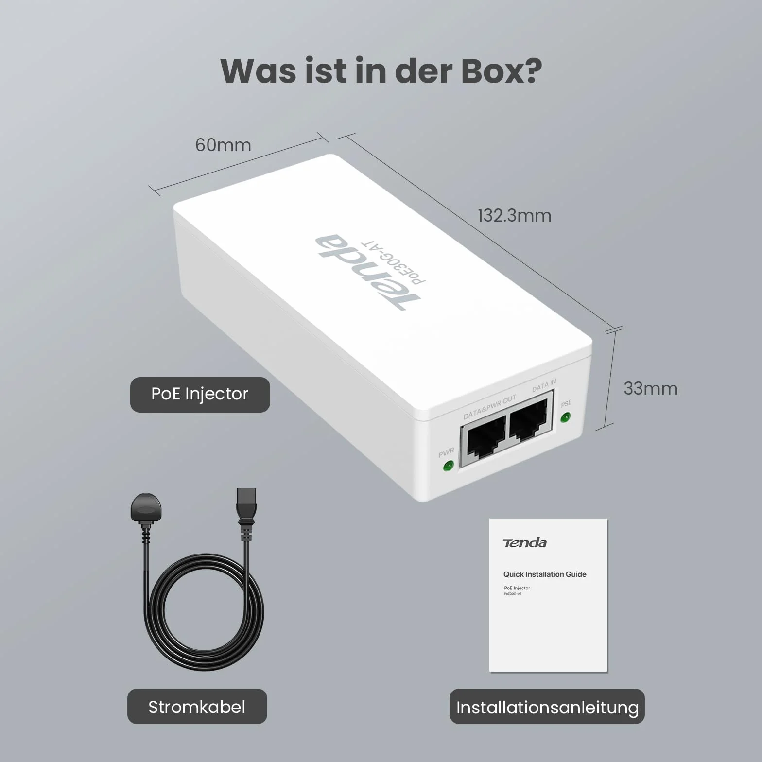Tenda Gigabitowy Injector PoE+ 30 W 100 m IEEE 802.3af/at Biały PoE30G-AT