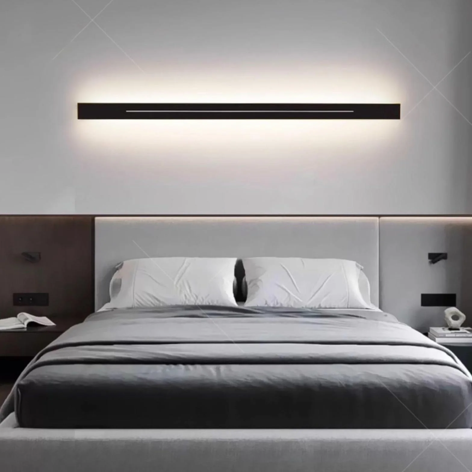 LED Kinkiety ścienne nowoczesne minimalistyczne długie kinkiety metalowe akrylowe wewnętrzne oświetlenie do sypialni nocnej salonu schody korytarz (czarny neutralny światło, 180 cm)