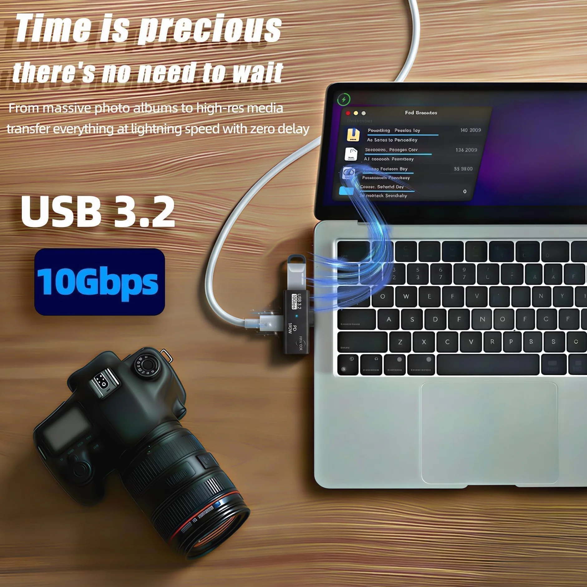 Adapter USB-C OTG 2 w 1 USB-A 3.2 10Gb/s Szybkie ładowanie 100 W Czarny
