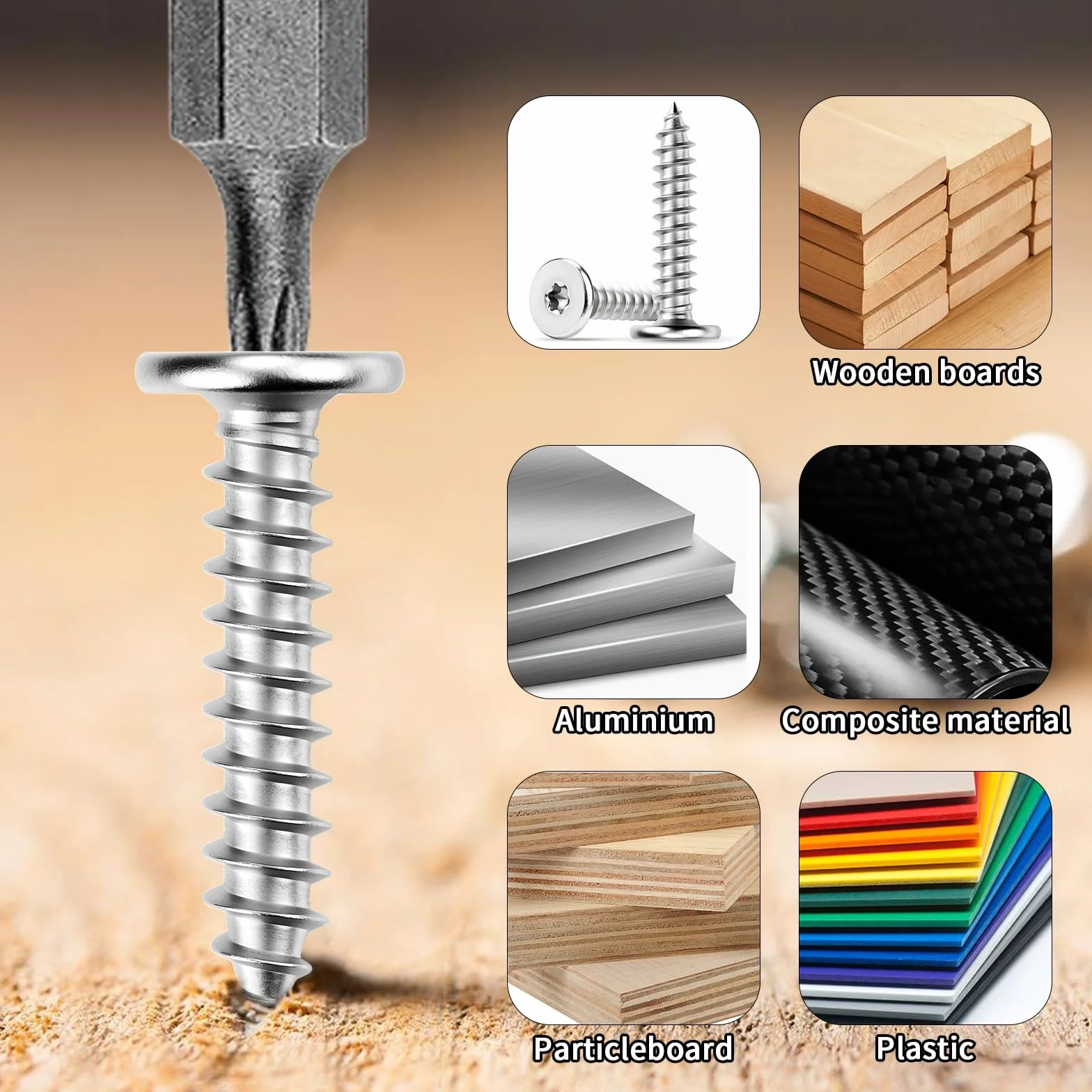 Mbsomnus Wkręty do drewna M5 x 20 mm, stal nierdzewna, 35 sztuk, wkręty samogwintujące Torx, 304, śruby ze stali nierdzewnej, wkręty do drewna, do szafek, podłóg drewnianych, regałów magazynowych