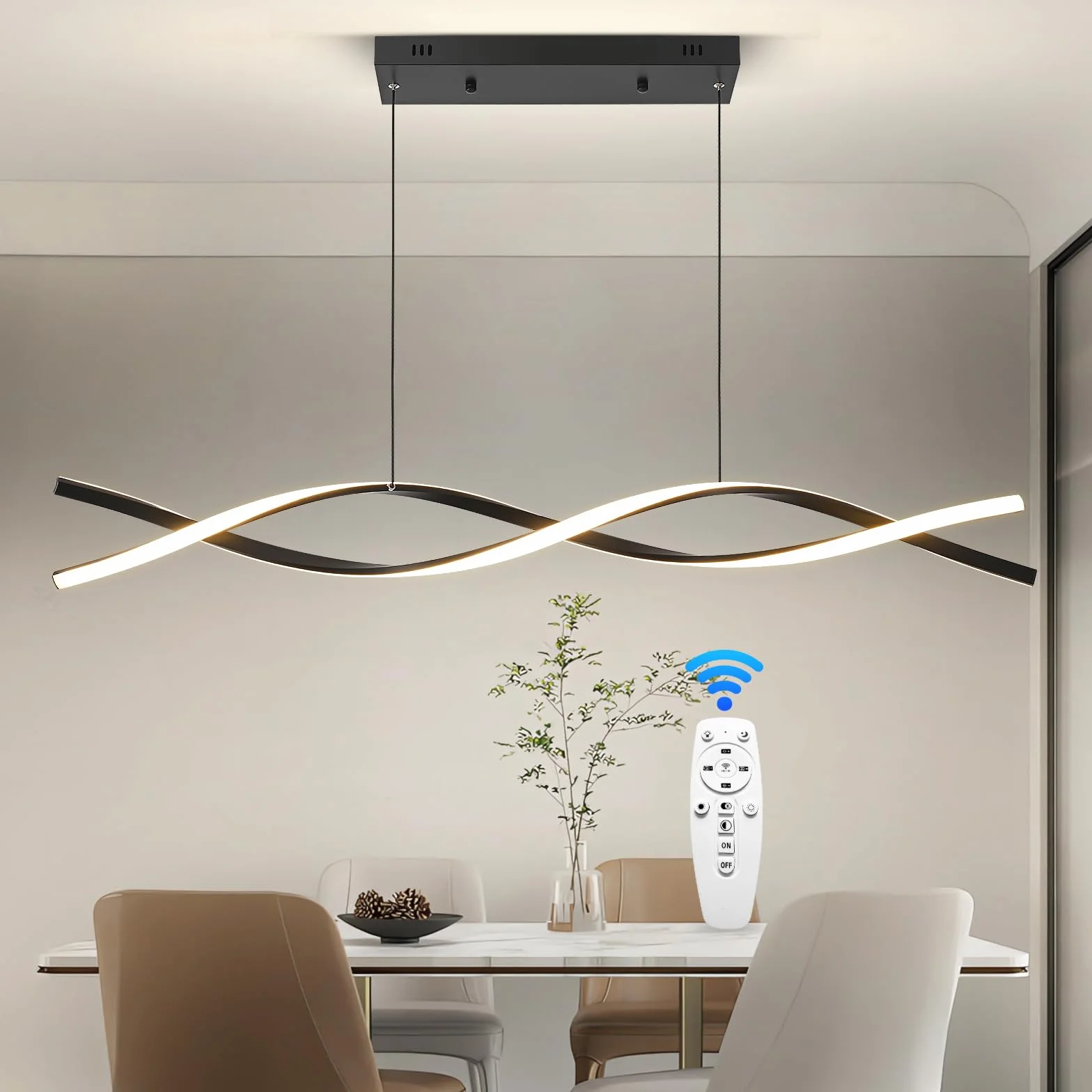 Lampy wiszące LED, 3300-6500 K, regulowana temperatura barwowa, wiszące oświetlenie wiszące, 100 cm, żyrandol ściemniany za pomocą pilota zdalnego sterowania, aluminiowa lampa oświetleniowa do kuchni