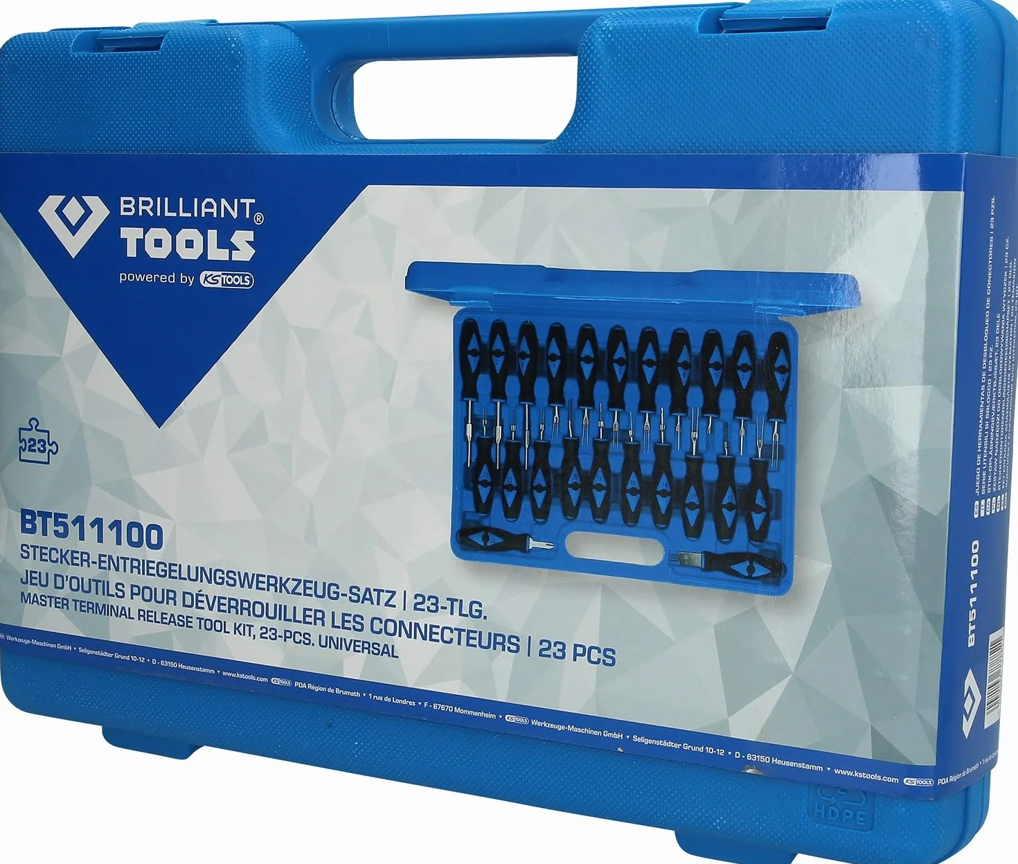 BRILLIANT TOOLS BT511100 Zestaw narzędzi do odblokowywania wtyczek, 23-szt [Powered by KS TOOLS]