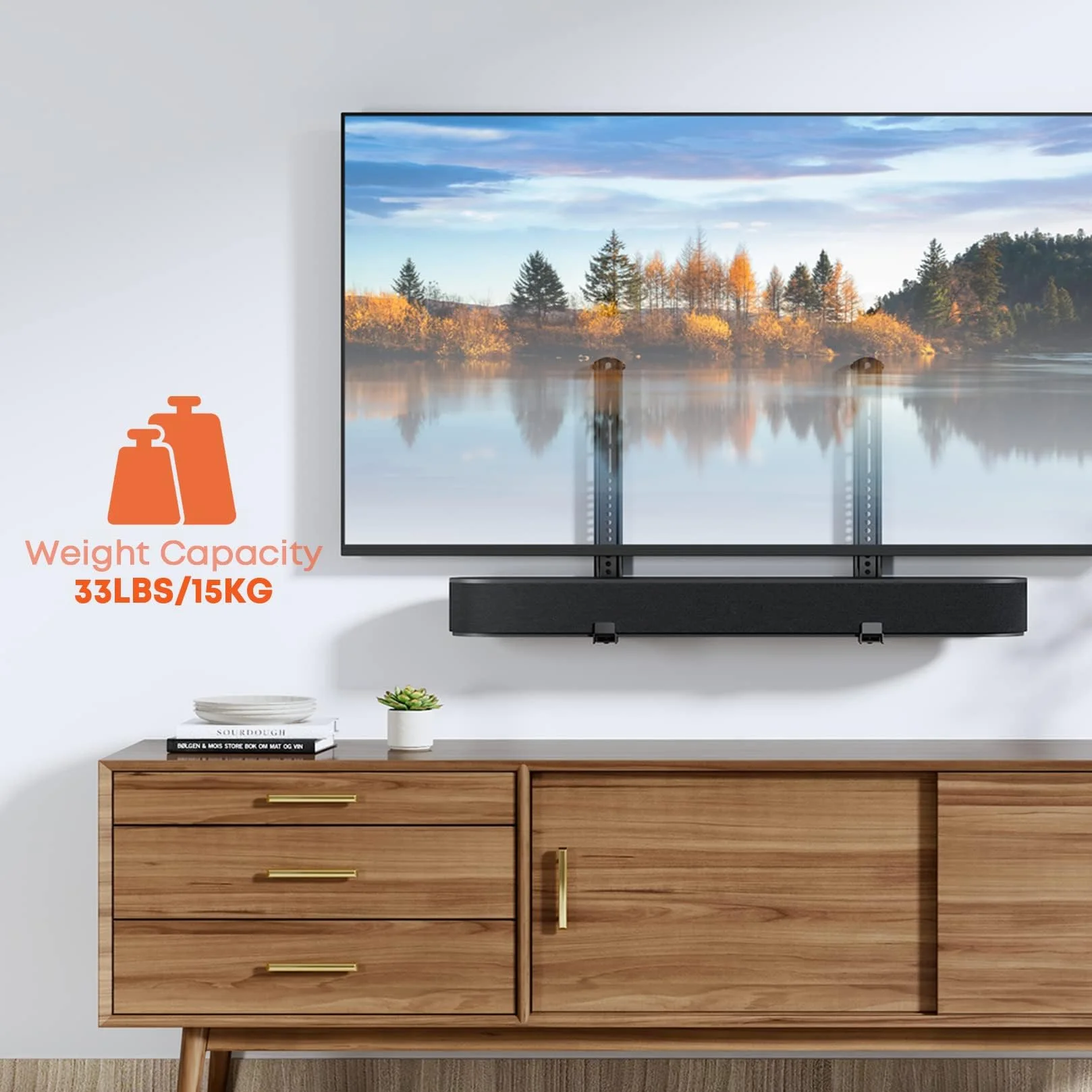 Soundbar Stand Universal Sound Bar Holder for Bar Mniej niż 15 kg, zamontowany na stojaku TV, ścianie lub telewizorze z antypoślizgowym uchwytem