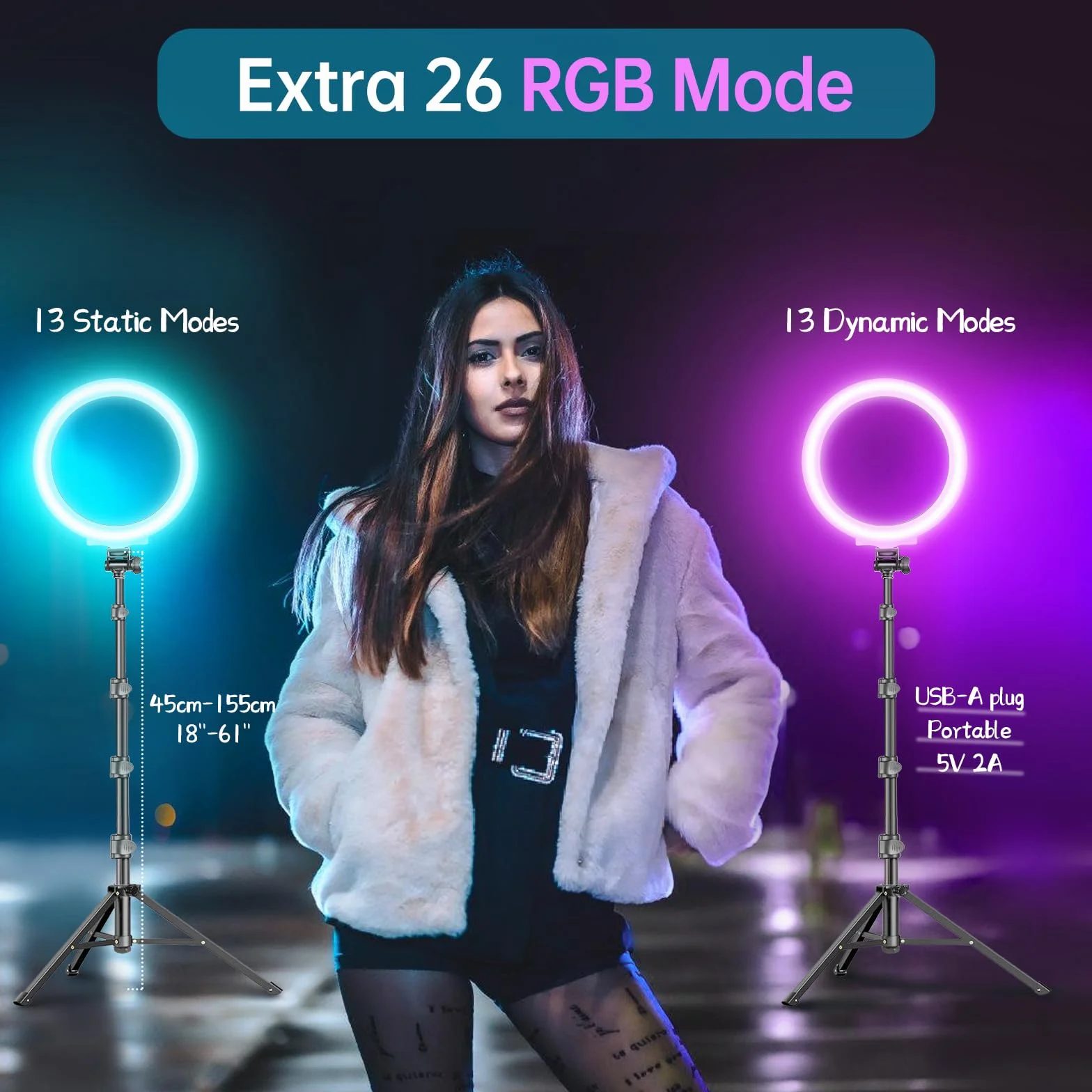 MICCYE Światło Pierścieniowe ze Statywem 10-calowe Światło Pierścieniowe RGB Całkowita Wysokość 180cm Ring Light Selfie do Makijażu Wideo Fotografia
