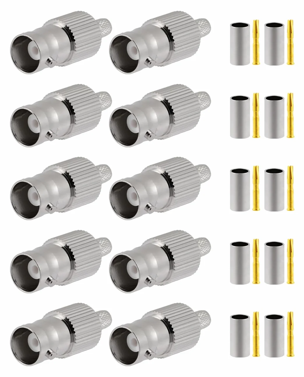 Vecys 10 PCS BNC Żeński Złącze 50 Ohm Złącze Zaciskane dla RG58 RG142 RG400 VLMR195 RF Koncentryczny Kabel