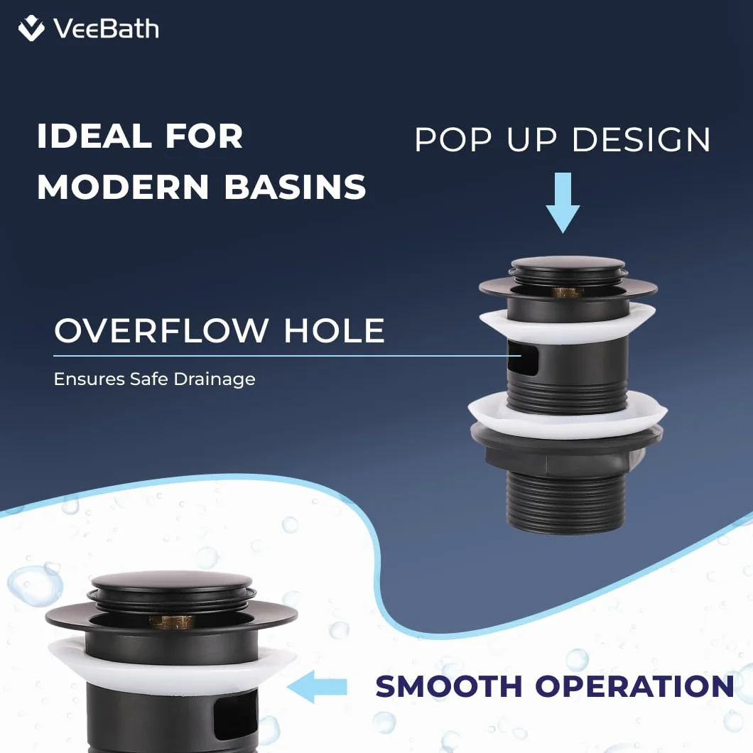 VeeBath Stream Round Waterfall Mono bateria umywalkowa - matowe czarne wykończenie, pojedyncza dźwignia, nowoczesna bateria umywalkowa z odpadami, bateria łazienkowa montowana na blacie, współczesny