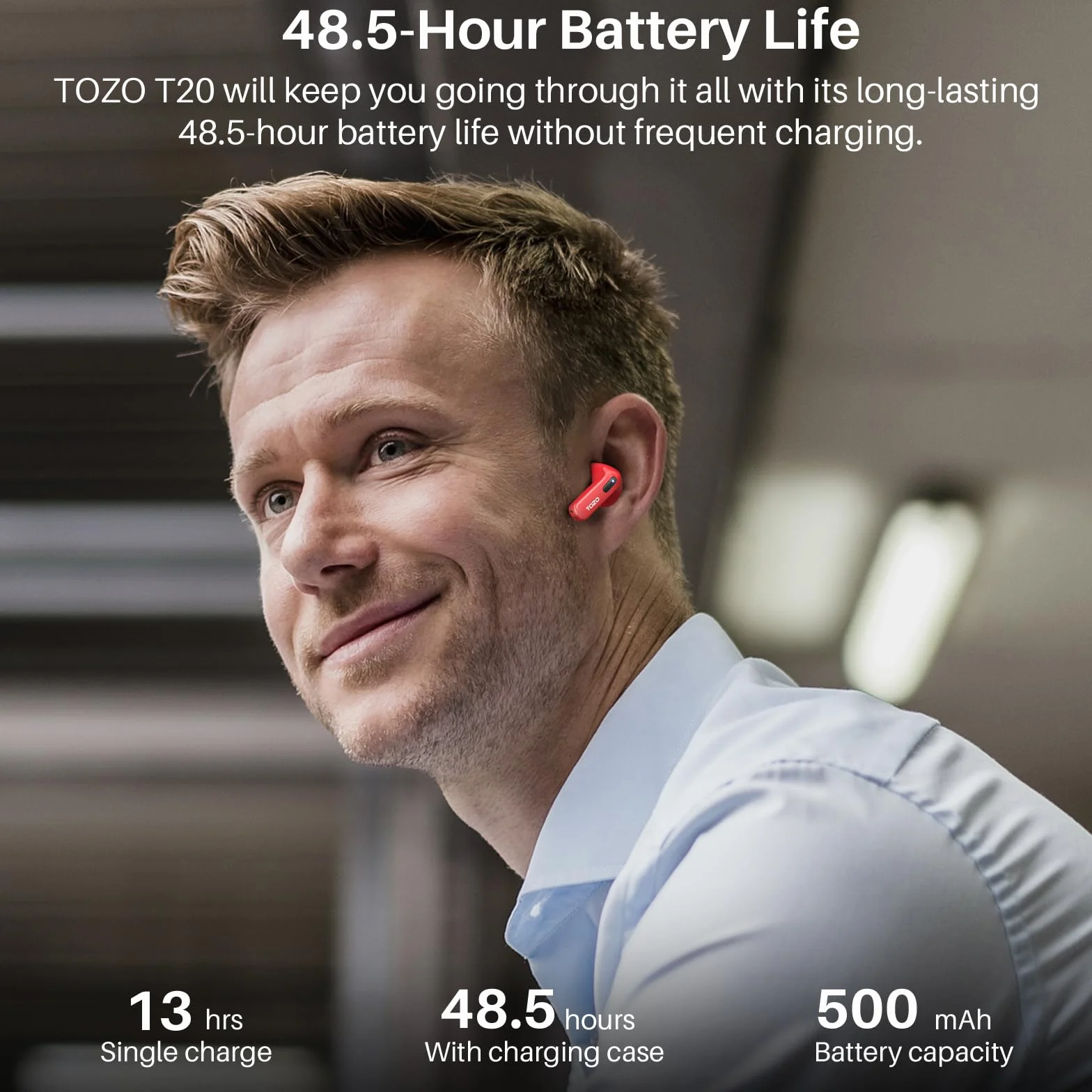 TOZO T20 Bezprzewodowe słuchawki douszne Bluetooth 48,5h IPX8 podwójny mikrofon redukcja szumów 10 mm
